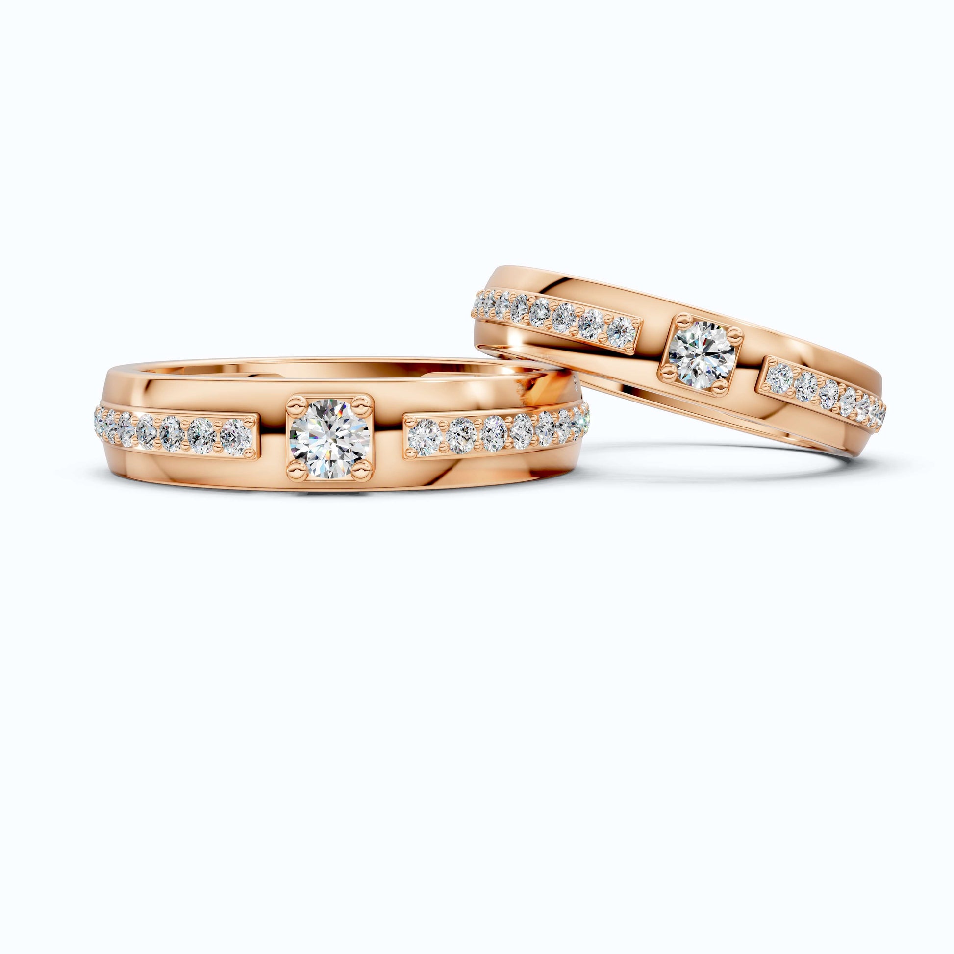 Elegant Split-Top Pavé Wedding Couple Rings in 14K Solid Gold, 0.80 TCW Round Cut Lab Grown Diamonds, Anniversary Gift For Couple
