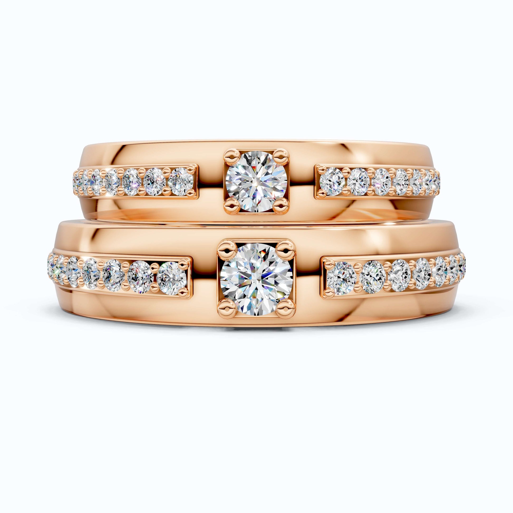 Elegant Split-Top Pavé Wedding Couple Rings in 14K Solid Gold, 0.80 TCW Round Cut Lab Grown Diamonds, Anniversary Gift For Couple