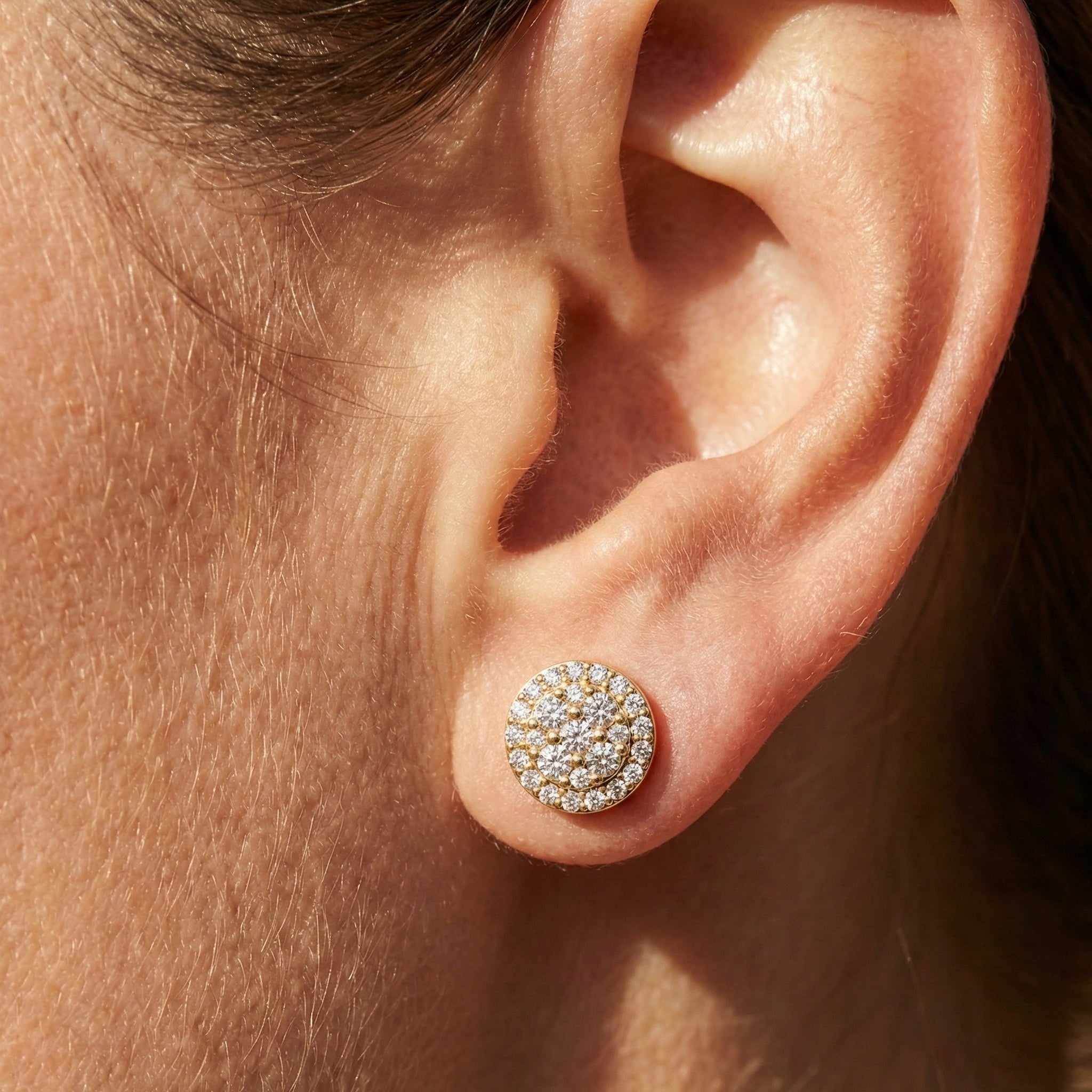 Stunning Round Cluster Stud Wedding Earrings in Lab Diamond-14K Solid Gold, Bridal Jewelry, Anniversary Gift For Women