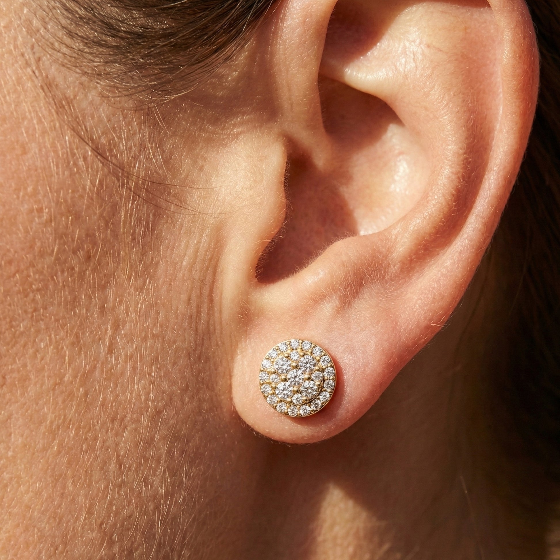 Stunning Round Cluster Stud Wedding Earrings in Lab Diamond-14K Solid Gold, Bridal Jewelry, Anniversary Gift For Women