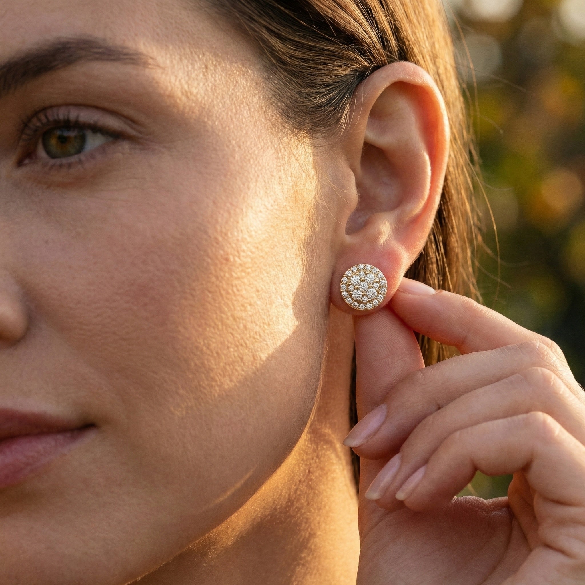 Stunning Round Cluster Stud Wedding Earrings in Lab Diamond-14K Solid Gold, Bridal Jewelry, Anniversary Gift For Women