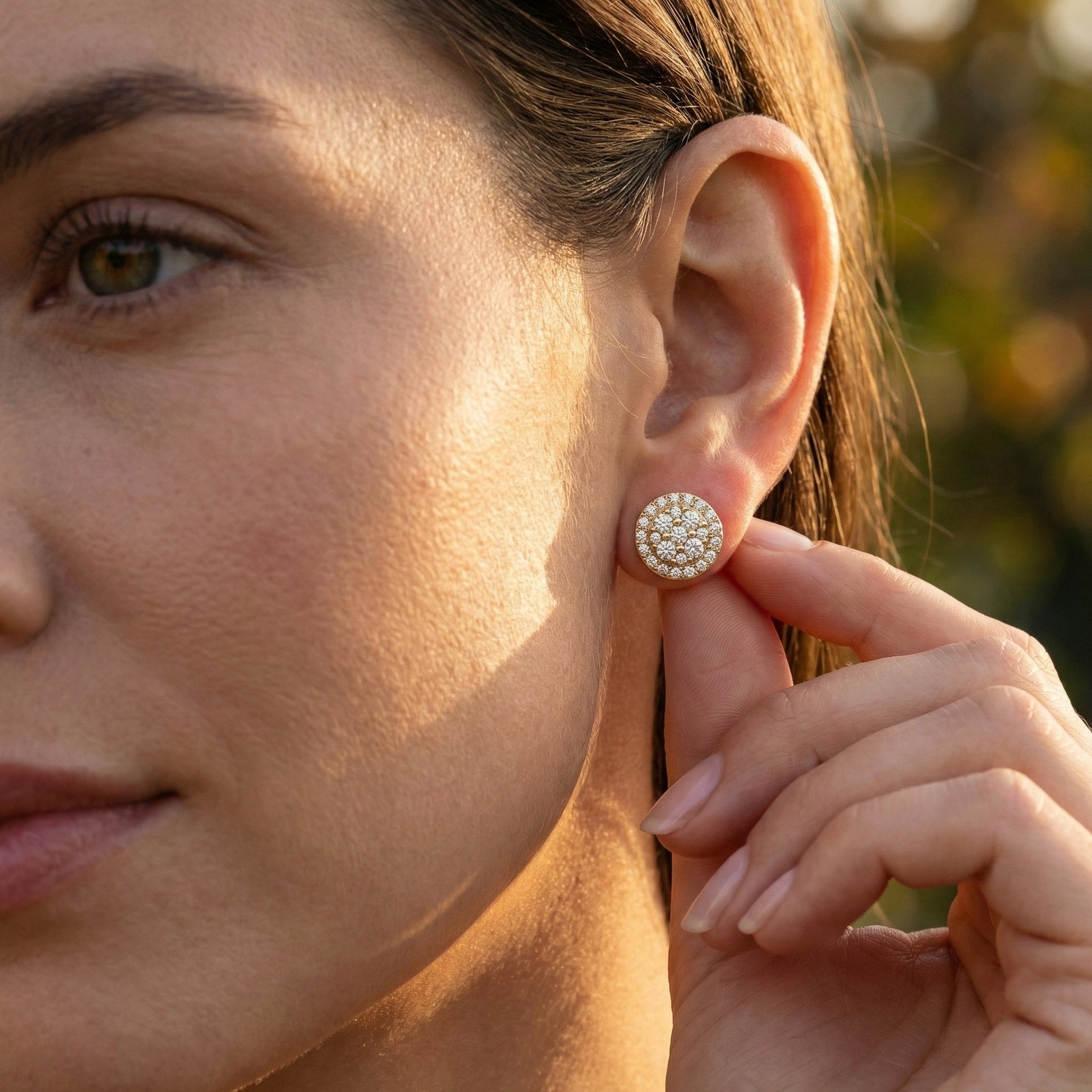 Stunning Round Cluster Stud Wedding Earrings in Lab Diamond-14K Solid Gold, Bridal Jewelry, Anniversary Gift For Women