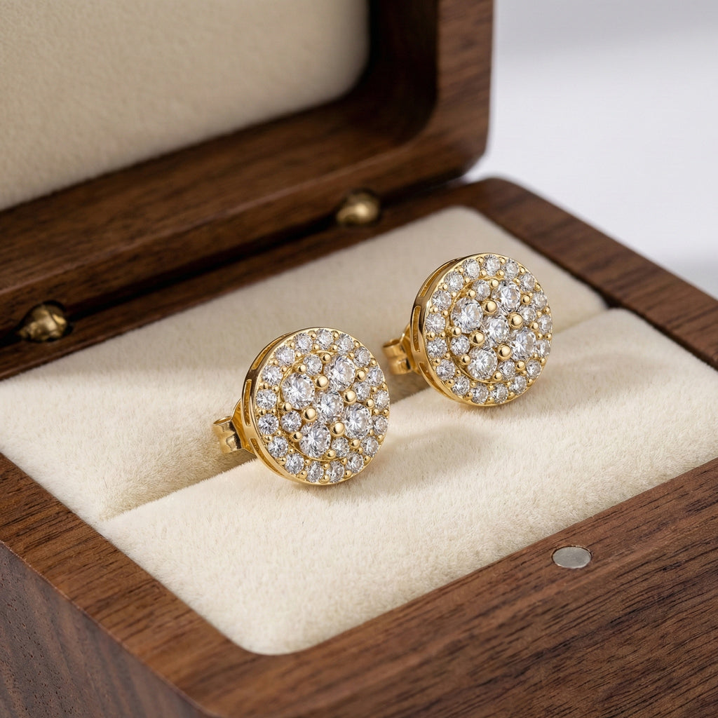 Stunning Round Cluster Stud Wedding Earrings in Lab Diamond-14K Solid Gold, Bridal Jewelry, Anniversary Gift For Women