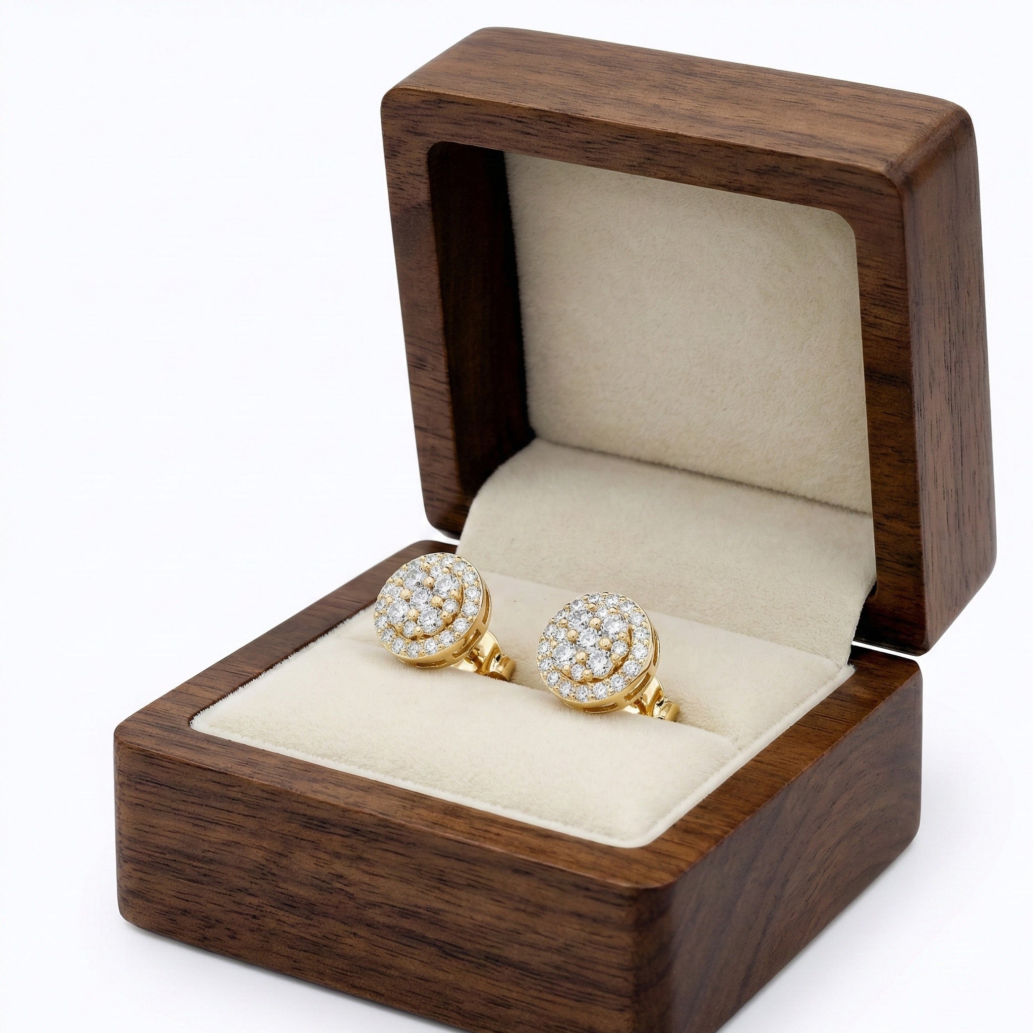 Stunning Round Cluster Stud Wedding Earrings in Lab Diamond-14K Solid Gold, Bridal Jewelry, Anniversary Gift For Women