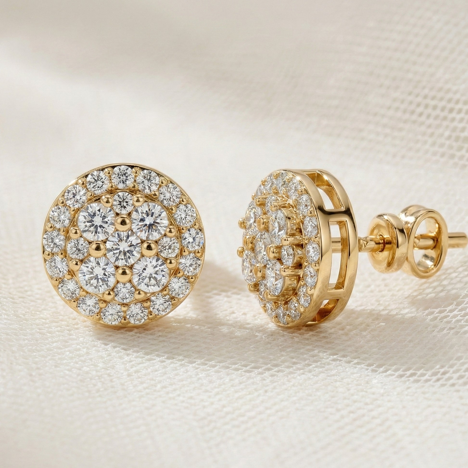 Stunning Round Cluster Stud Wedding Earrings in Lab Diamond-14K Solid Gold, Bridal Jewelry, Anniversary Gift For Women