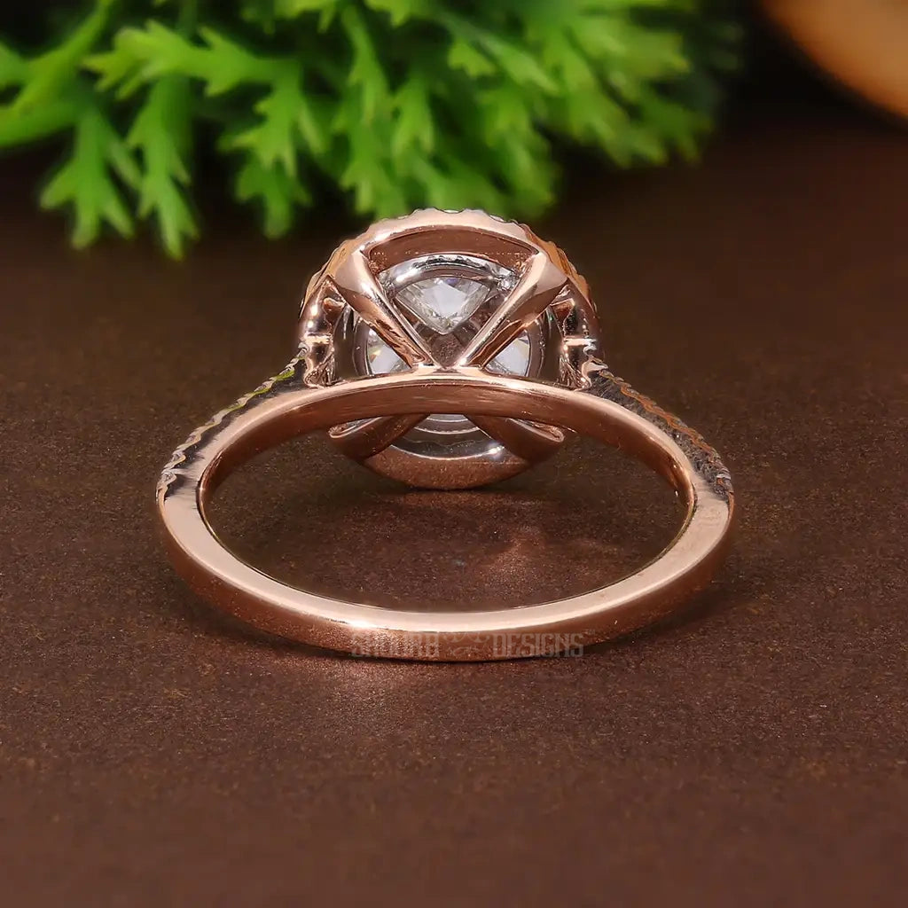 Pie-Cut Round Halo Pave Engagement Ring 14k Solid Gold, Round Cut Natural Diamonds, Handmade Bridal Jewelry, Anniversary Gift for Wife