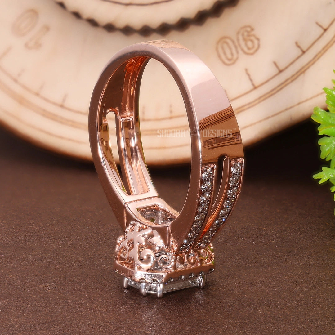 Emerald Cut Pie-Cut Illusion Halo Split Shank Engagement Ring in Natural Diamond – 18K Solid Gold, Anniversary Gift for Wife, Bridal Jewelry