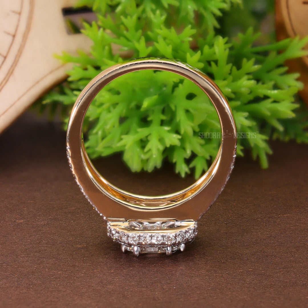 Illusion Halo Pave Split Shank Engagement Ring in Natural Diamond 14k Solid Gold, Anniversary Gift for Wife, Handmade Bridal Jewelry, Everyday Illusion Ring