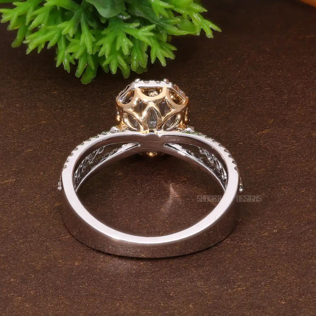 Emerald Cut Pie-Cut Natural Diamond Double Halo Pave Engagement Ring in 14K Solid Gold, Three Row Pave Illusion Ring, Handmade Bridal Jewelry