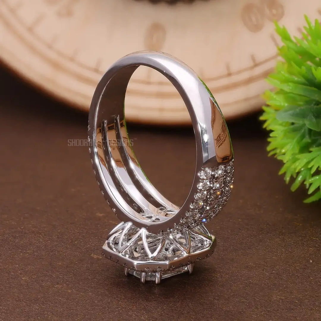 Emerald Cut Illusion Double Halo Pave Wedding Ring in Natural Diamond – 14k Solid Gold, Unique Three Row Pave Engagement Ring, Gift for Women, Handmade Jewelry