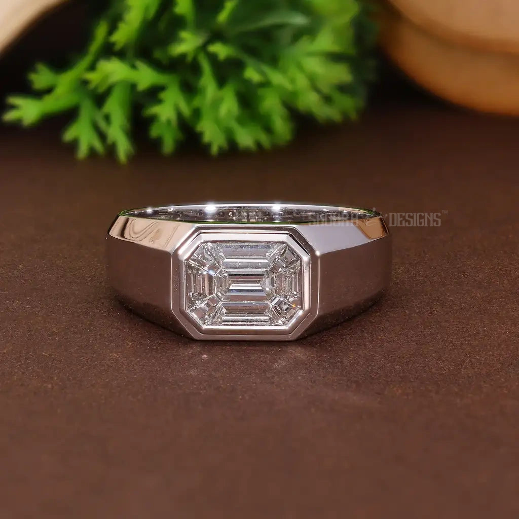Bezel Set Pie-Cut Solitaire Ring in Natural Diamond – 14K Solid Gold, Masculine Bezel Emerald Statement Engagement Ring for Men, Wedding Gift for Him, Handmade Diamonds Jewelry