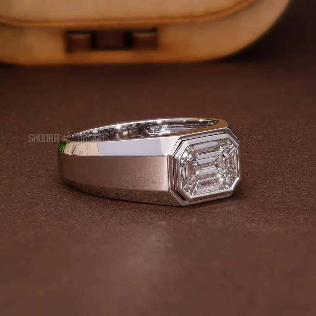 Bezel Set Pie-Cut Solitaire Ring in Natural Diamond – 14K Solid Gold, Masculine Bezel Emerald Statement Engagement Ring for Men, Wedding Gift for Him, Handmade Diamonds Jewelry