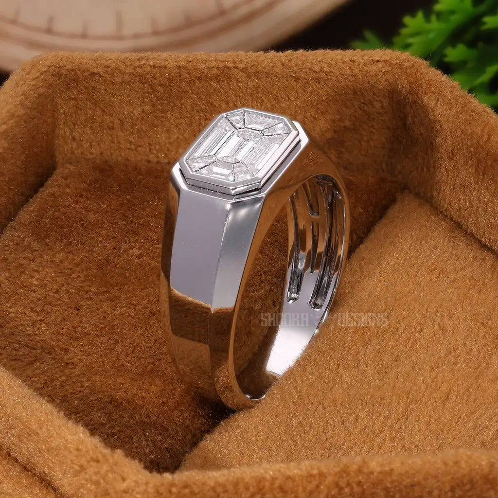 Bezel Set Pie-Cut Solitaire Ring in Natural Diamond – 14K Solid Gold, Masculine Bezel Emerald Statement Engagement Ring for Men, Wedding Gift for Him, Handmade Diamonds Jewelry