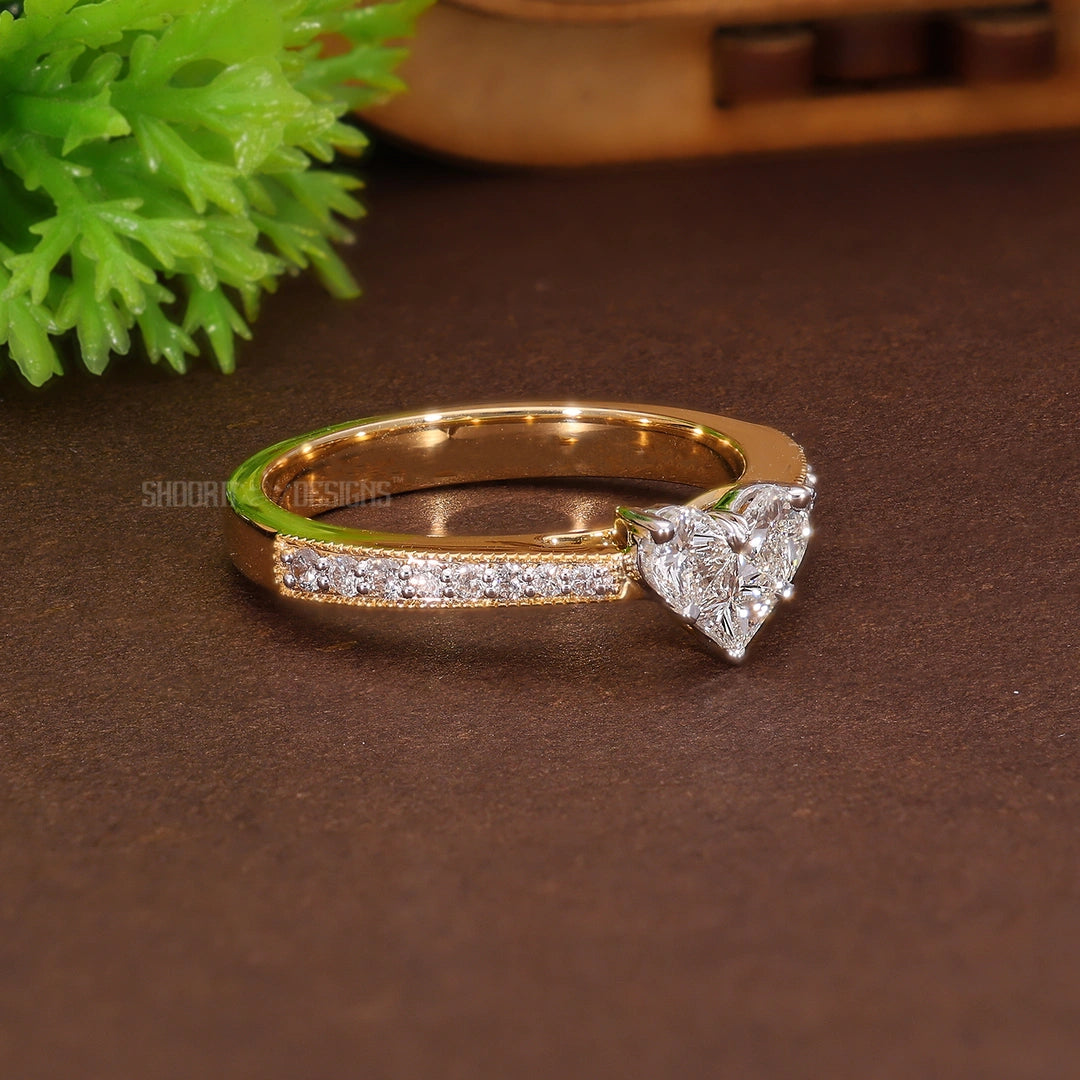 Illusion Heart Pave Wedding Ring in Natural Diamond – 14k Solid Gold, Engagement Ring Gift for Women, Everyday Jewelry, Handmade Pie-Cut Ring