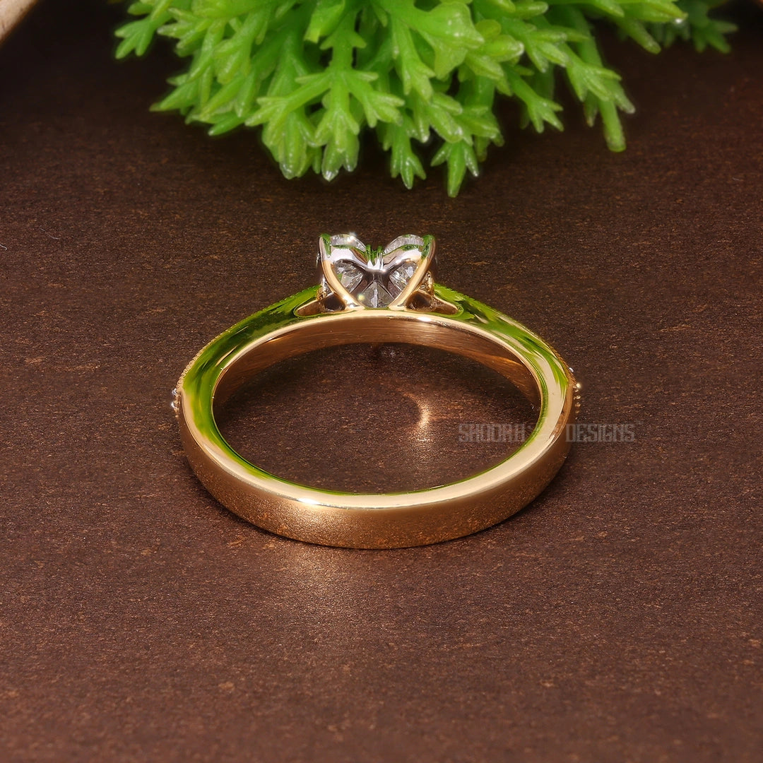 Illusion Heart Pave Wedding Ring in Natural Diamond – 14k Solid Gold, Engagement Ring Gift for Women, Everyday Jewelry, Handmade Pie-Cut Ring