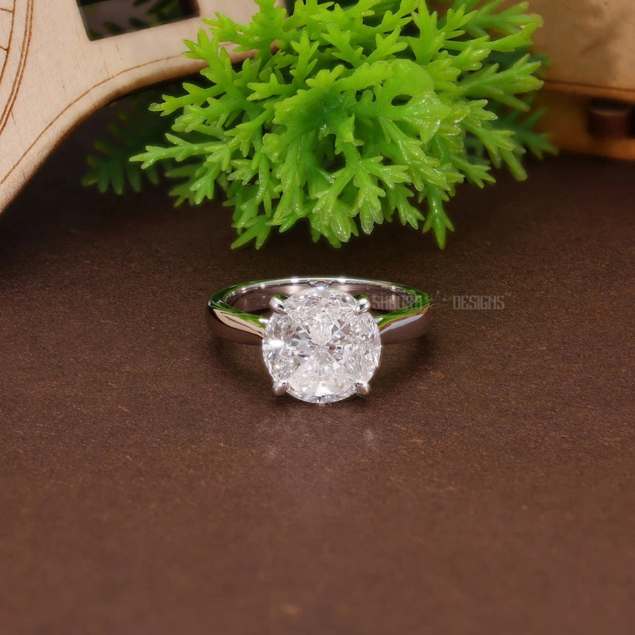 Round Illusion Solitaire Pie-Cut Setting Engagement Ring in Natural Diamond – 14k Solid Gold, Illusion Solitaire Ring For Bridal Gift, Handmade Jewelry