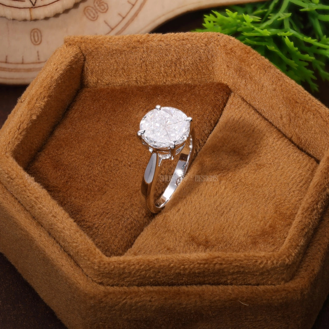 Round Illusion Solitaire Pie-Cut Setting Engagement Ring in Natural Diamond – 14k Solid Gold, Illusion Solitaire Ring For Bridal Gift, Handmade Jewelry