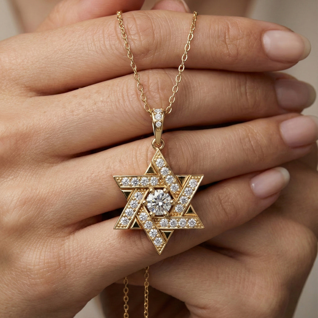 Unique Interwoven Star Diamond Pendant in 14k Solid Gold, 1.11 TCW Round Cut Lab Grown Diamonds, Perfect Gift for Women, Wedding Jewelry, Everyday Pendant