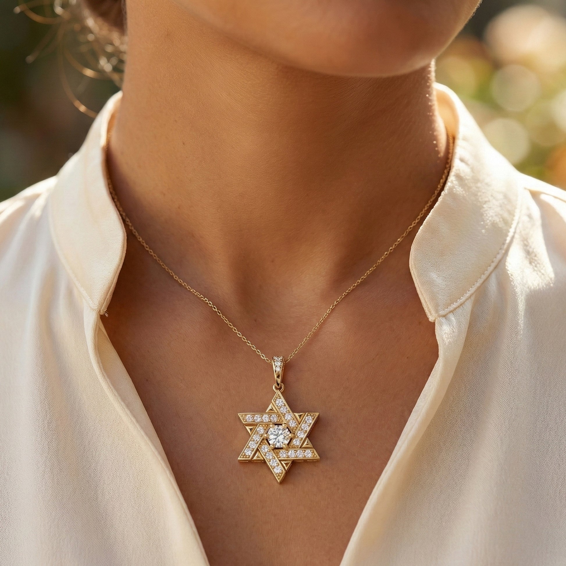 Unique Interwoven Star Diamond Pendant in 14k Solid Gold, 1.11 TCW Round Cut Lab Grown Diamonds, Perfect Gift for Women, Wedding Jewelry, Everyday Pendant