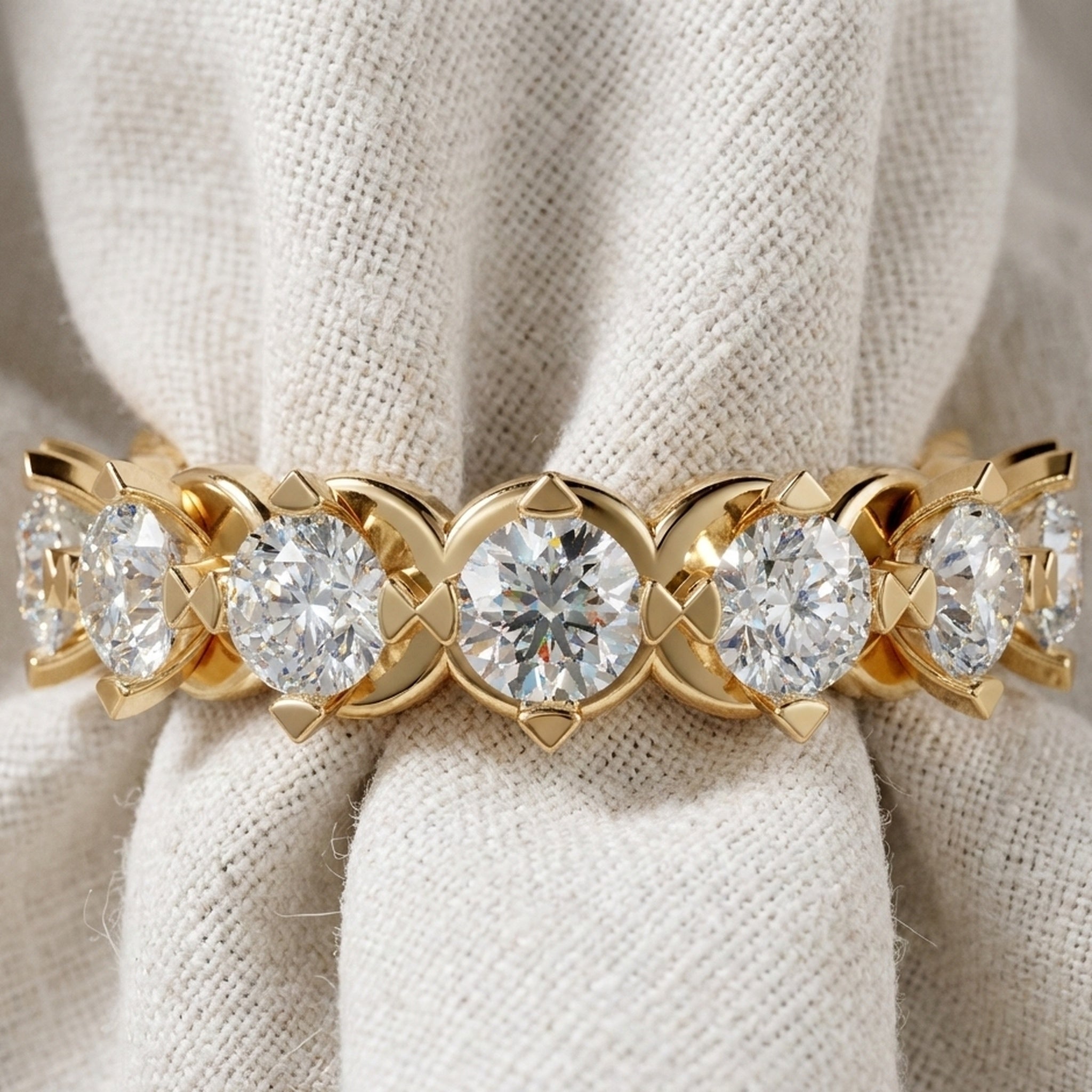 Scalloped Petal Crown Eternity Band in 14k Solid Gold, 1.50 TCW Round Cut Lab Grown Diamonds, Classic Anniversary Gift