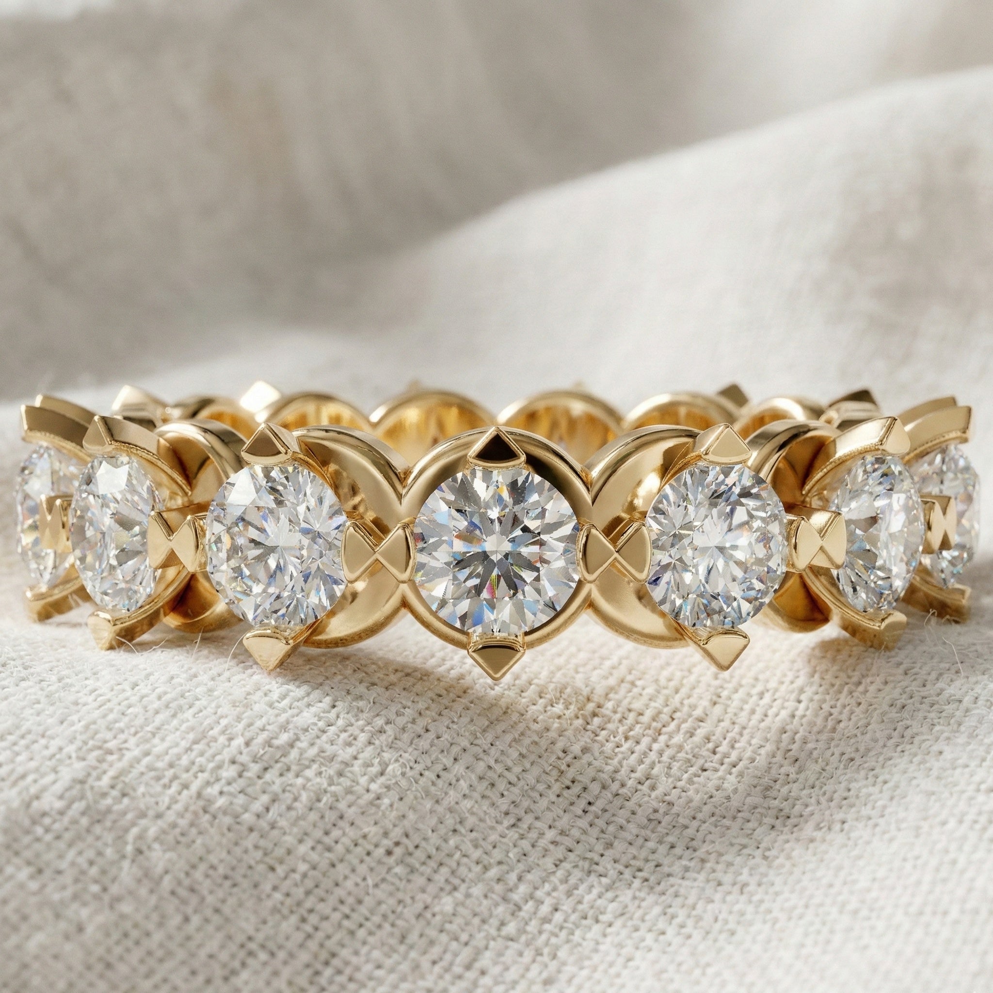 Scalloped Petal Crown Eternity Band in 14k Solid Gold, 1.50 TCW Round Cut Lab Grown Diamonds, Classic Anniversary Gift