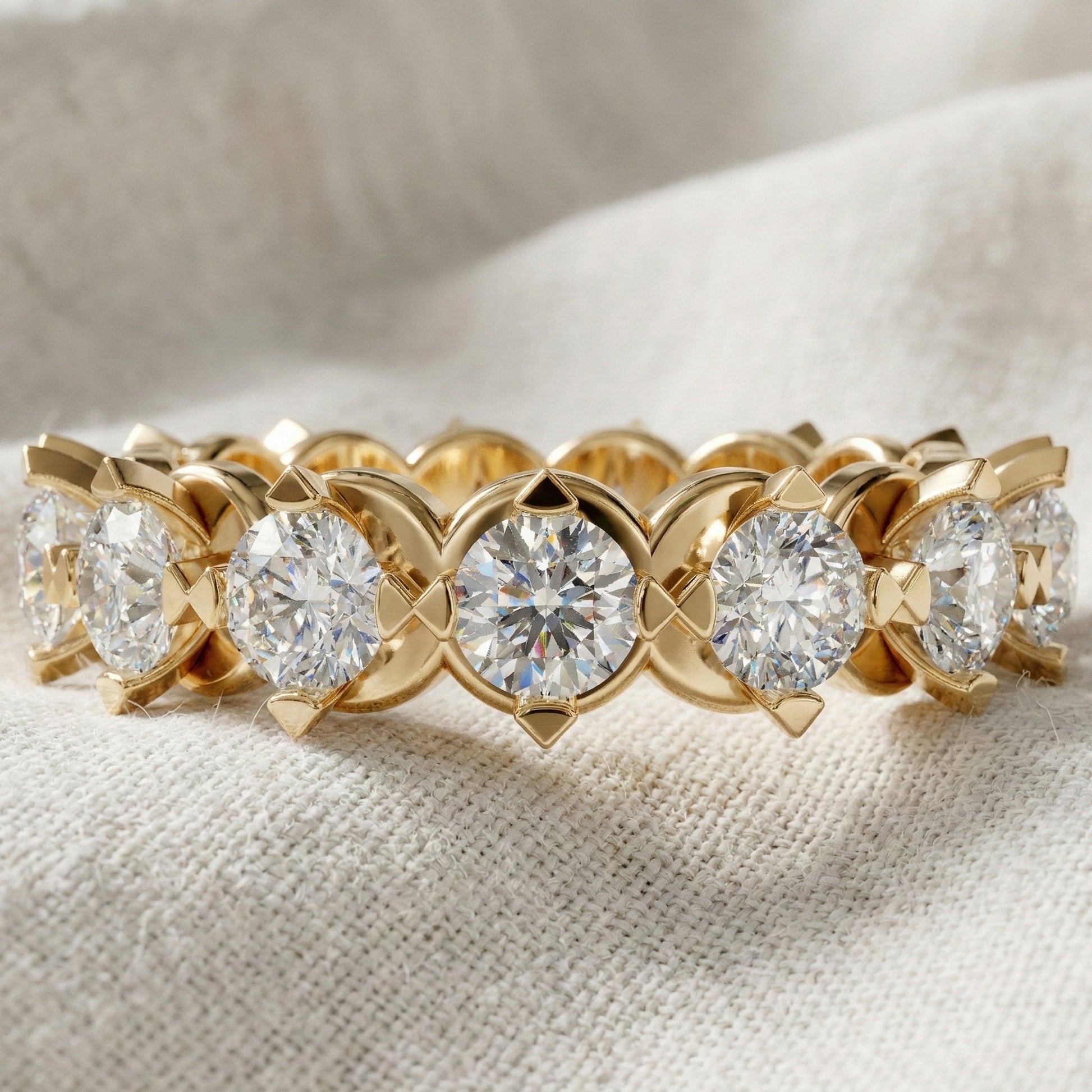 Scalloped Petal Crown Eternity Band in 14k Solid Gold, 1.50 TCW Round Cut Lab Grown Diamonds, Classic Anniversary Gift