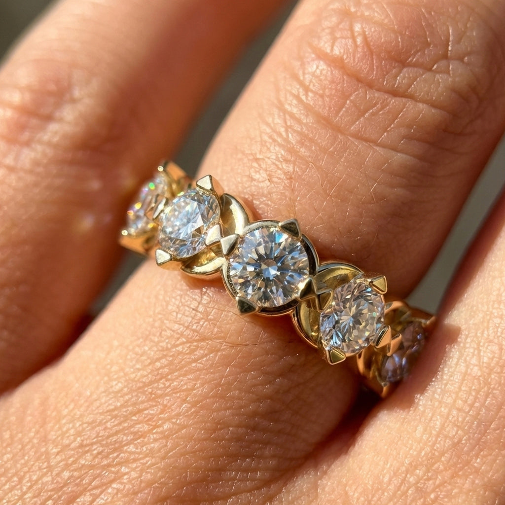 Scalloped Petal Crown Eternity Band in 14k Solid Gold, 1.50 TCW Round Cut Lab Grown Diamonds, Classic Anniversary Gift