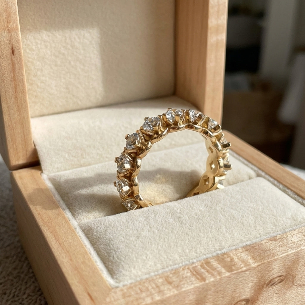 Scalloped Petal Crown Eternity Band in 14k Solid Gold, 1.50 TCW Round Cut Lab Grown Diamonds, Classic Anniversary Gift