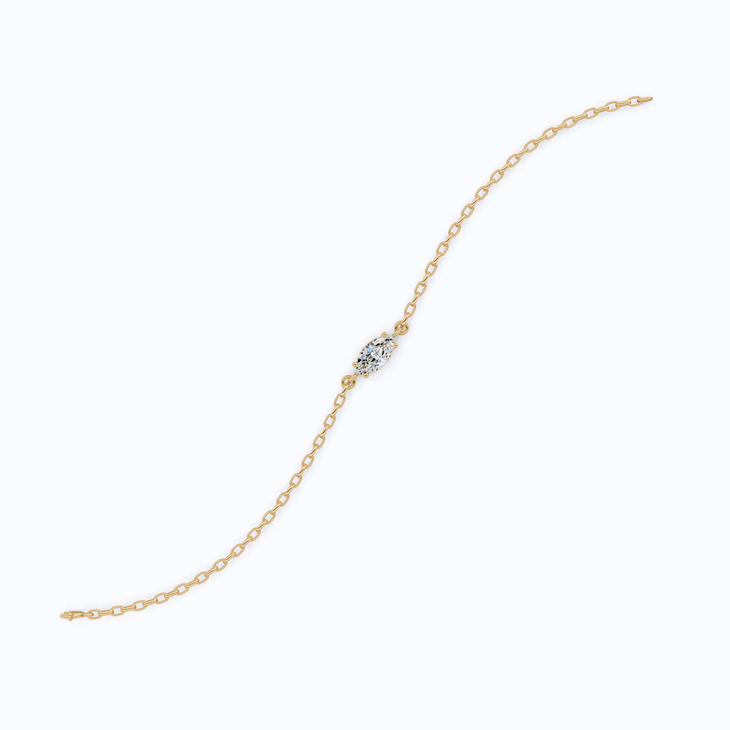 Timeless Marquise Solitaire Chain Bracelet in 14k Solid Gold, 1.00 CT Marquise Cut Lab Diamond, Anniversary Gift for Her, Bridal Jewelry