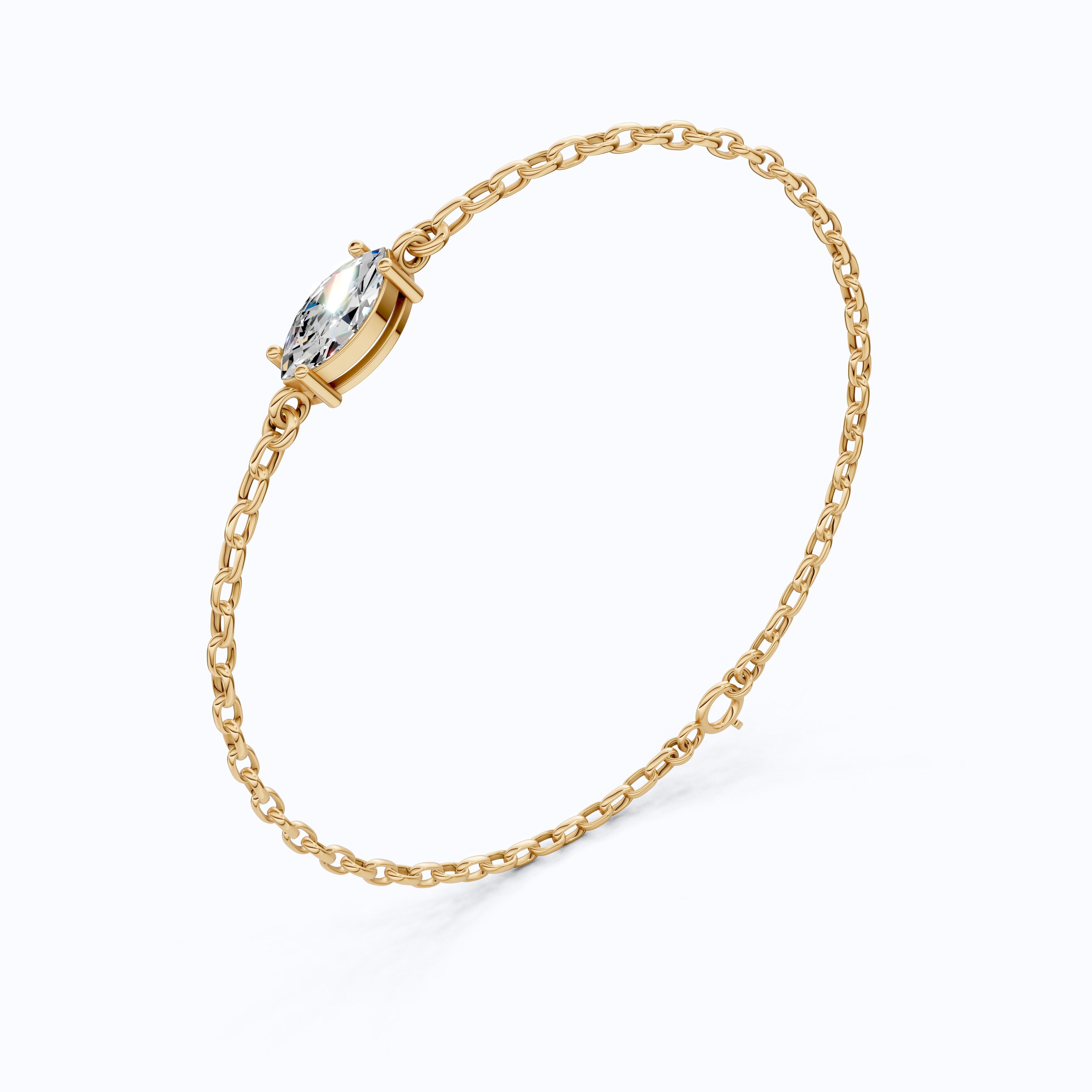 Timeless Marquise Solitaire Chain Bracelet in 14k Solid Gold, 1.00 CT Marquise Cut Lab Diamond, Anniversary Gift for Her, Bridal Jewelry
