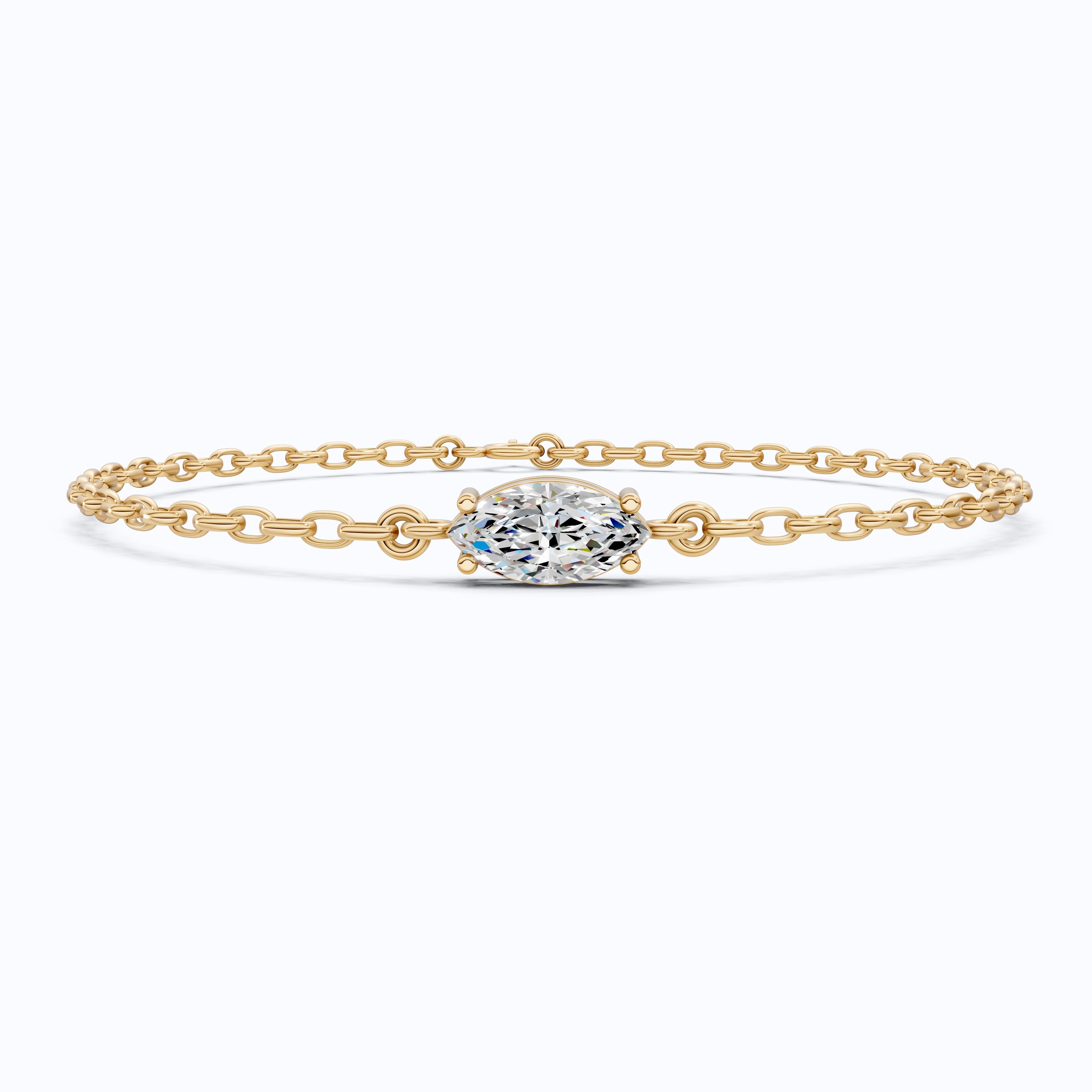 Timeless Marquise Solitaire Chain Bracelet in 14k Solid Gold, 1.00 CT Marquise Cut Lab Diamond, Anniversary Gift for Her, Bridal Jewelry