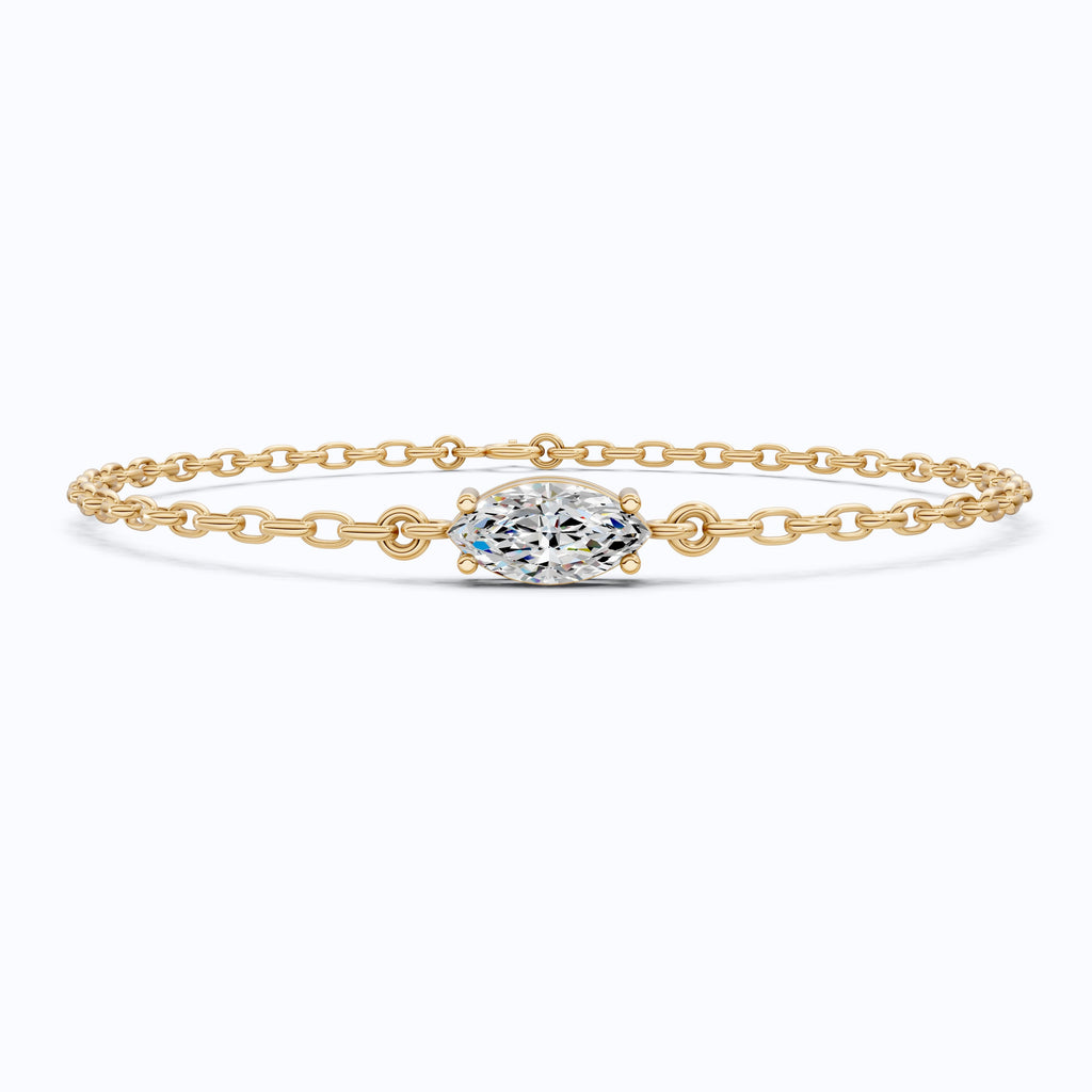 Timeless Marquise Solitaire Chain Bracelet in 14k Solid Gold, 1.00 CT Marquise Cut Lab Diamond, Anniversary Gift for Her, Bridal Jewelry