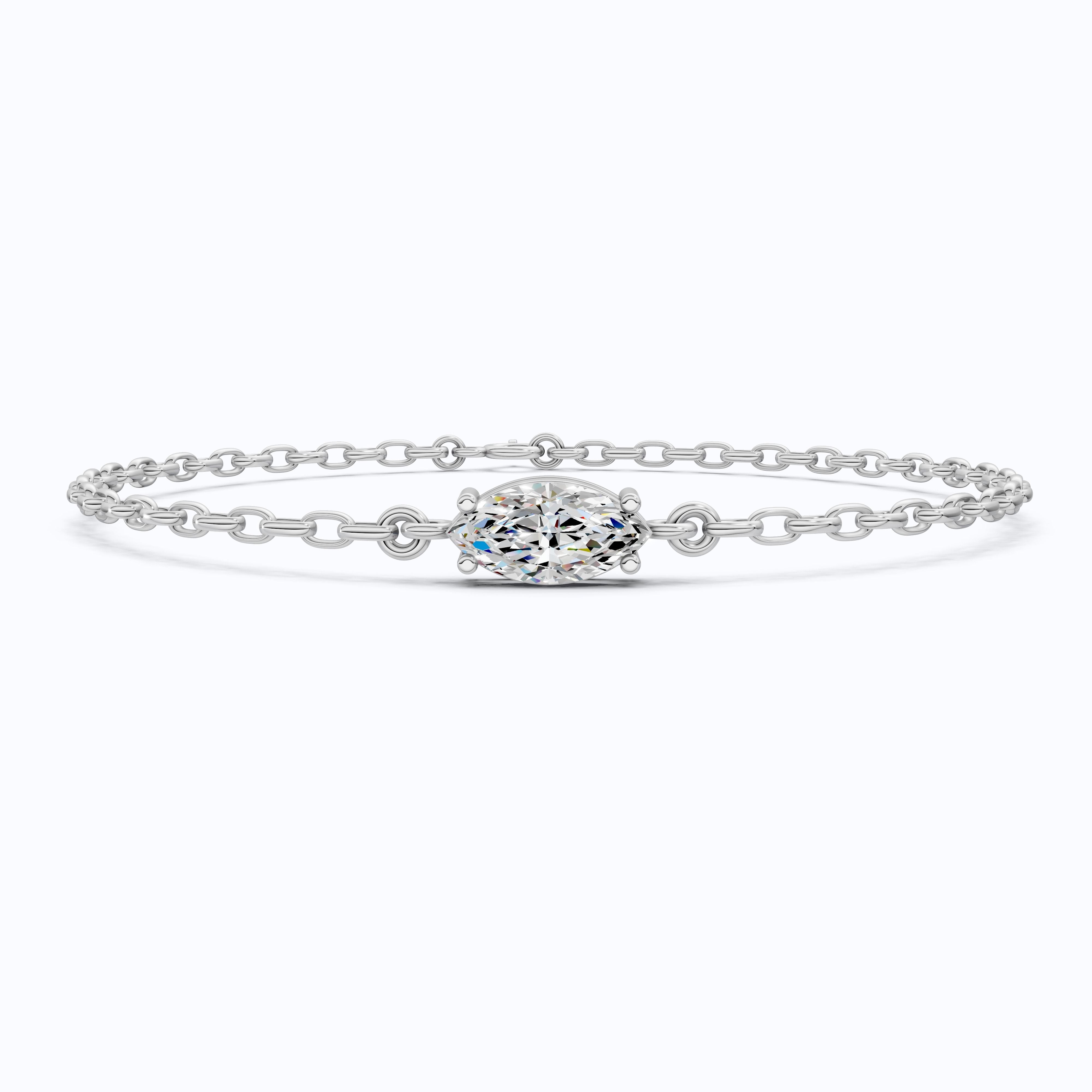 Timeless Marquise Solitaire Chain Bracelet in 14k Solid Gold, 1.00 CT Marquise Cut Lab Diamond, Anniversary Gift for Her, Bridal Jewelry