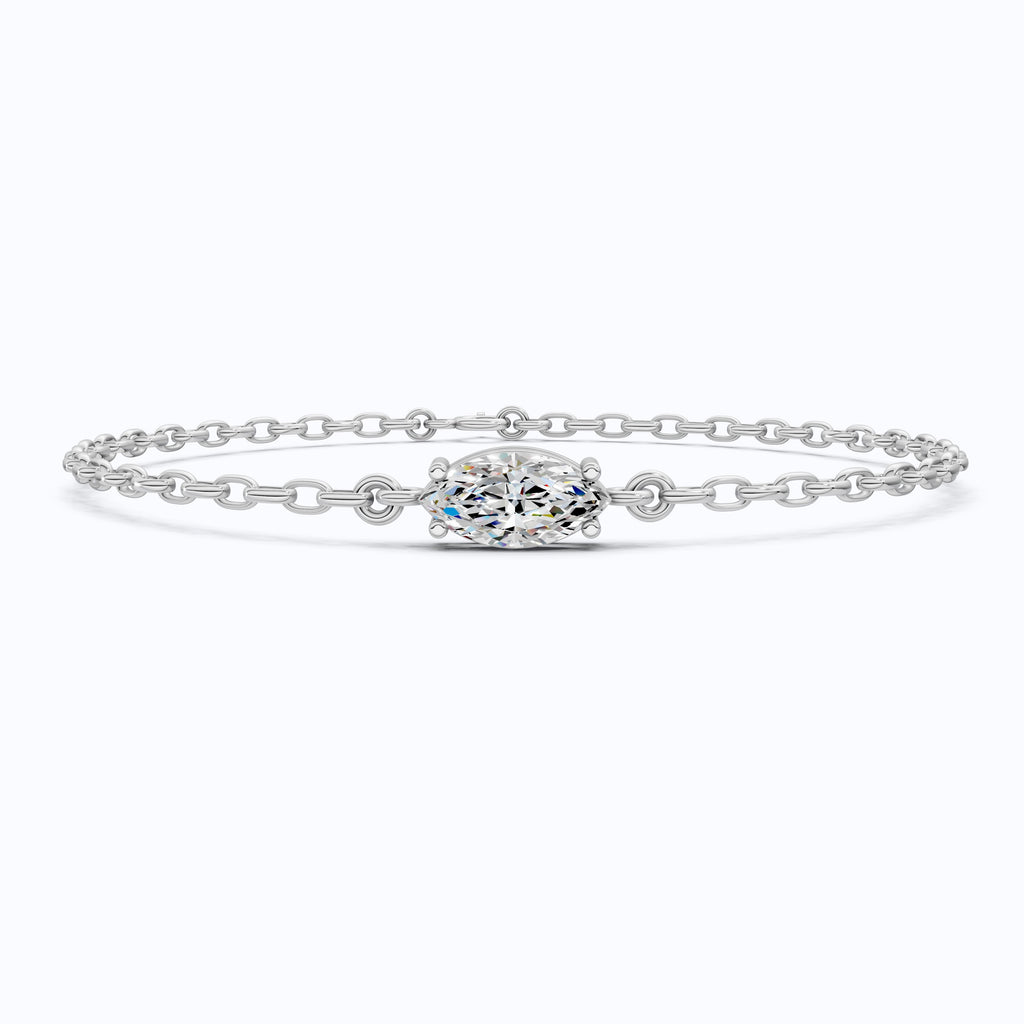Timeless Marquise Solitaire Chain Bracelet in 14k Solid Gold, 1.00 CT Marquise Cut Lab Diamond, Anniversary Gift for Her, Bridal Jewelry