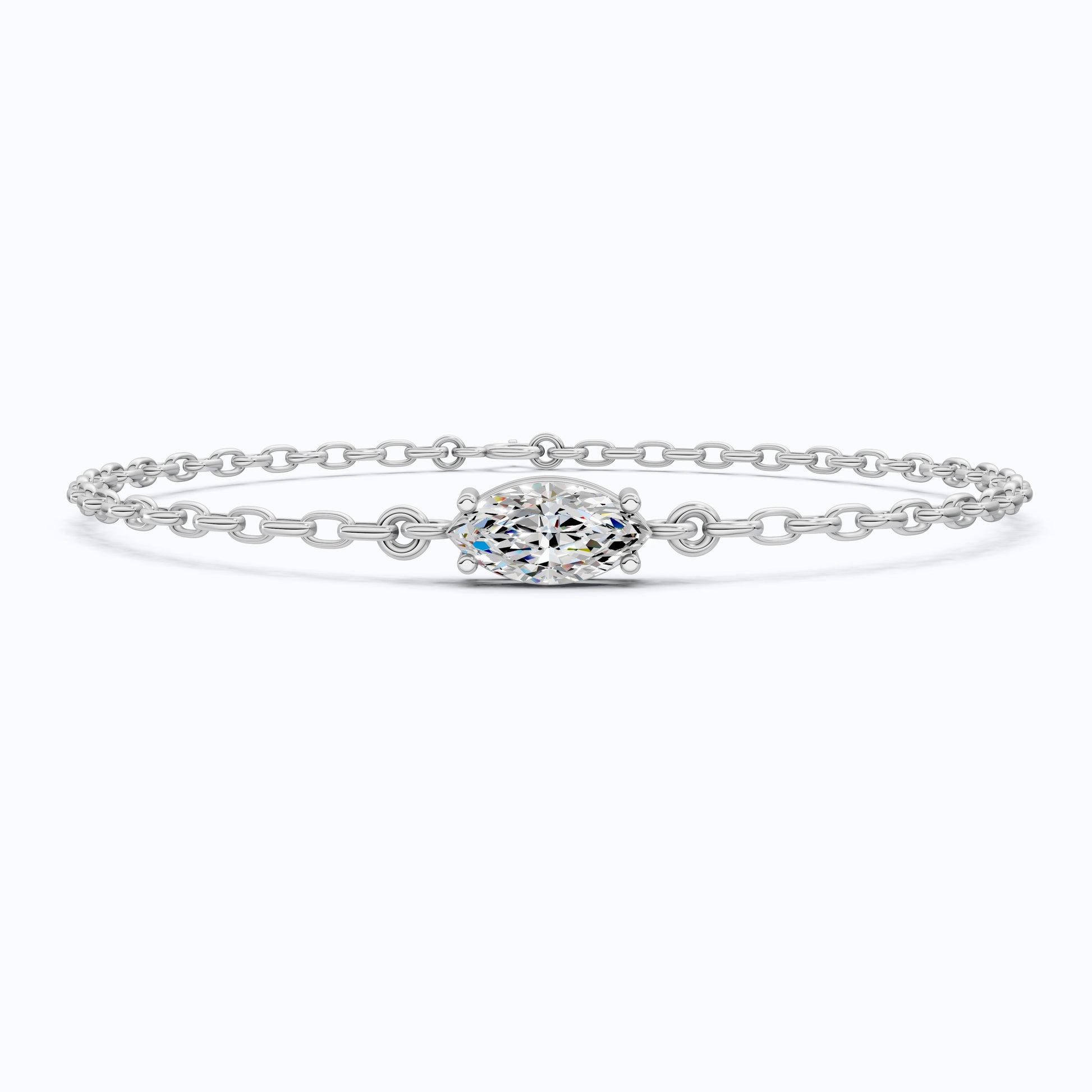 Timeless Marquise Solitaire Chain Bracelet in 14k Solid Gold, 1.00 CT Marquise Cut Lab Diamond, Anniversary Gift for Her, Bridal Jewelry