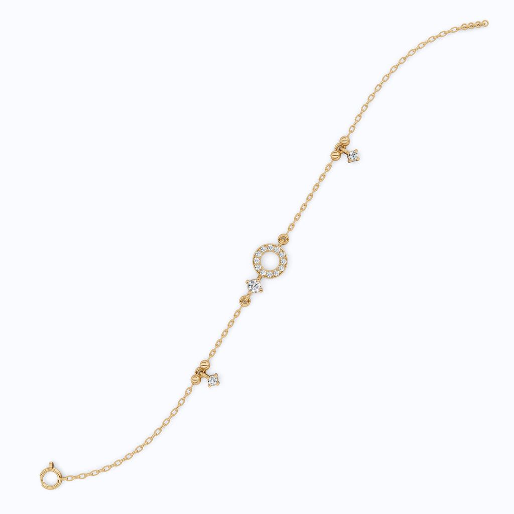 Modern Halo Circle Bracelet in 14k Solid Gold, 0.21 TCW Round Cut Lab Grown Diamonds, Gift for Her, Wedding Jewelry