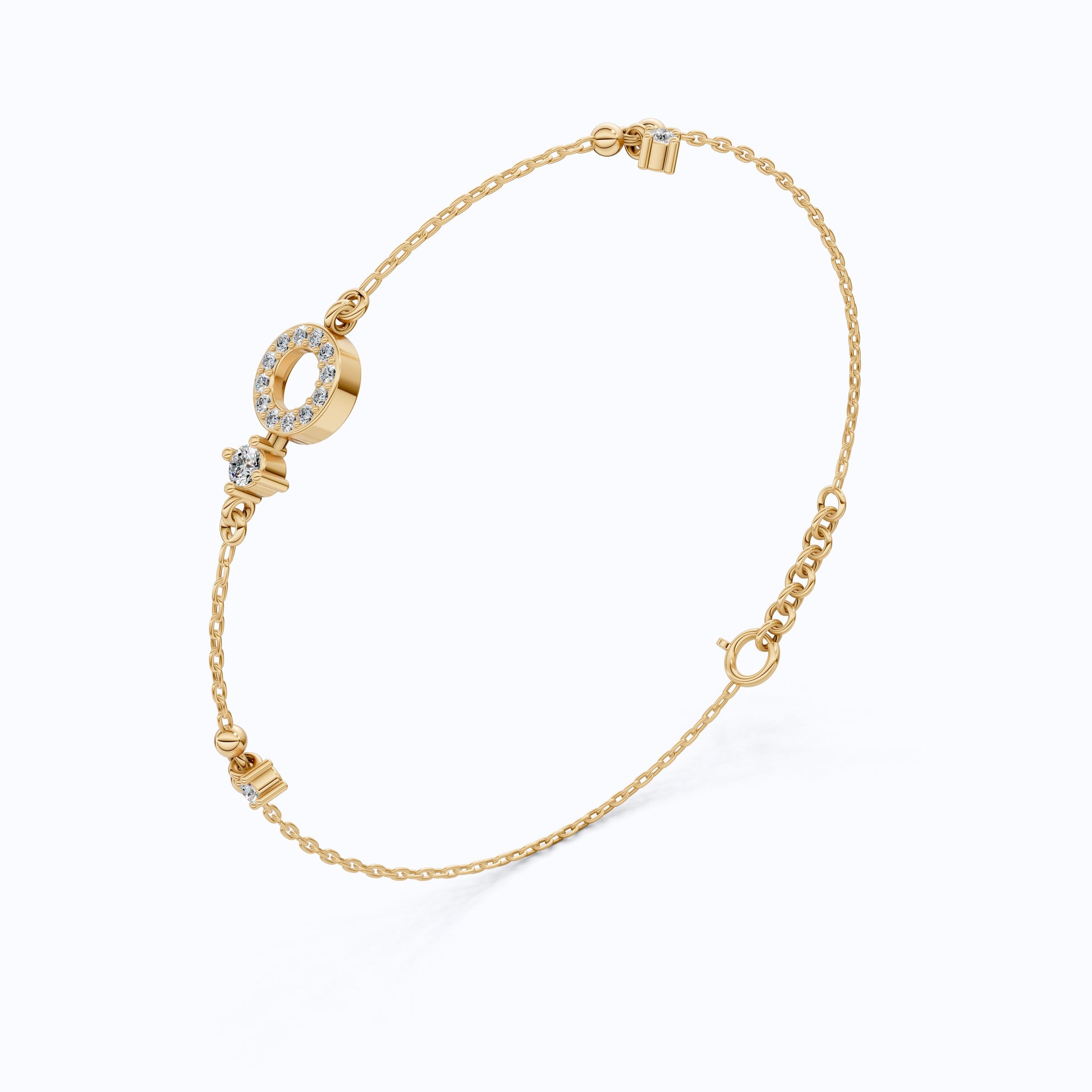 Modern Halo Circle Bracelet in 14k Solid Gold, 0.21 TCW Round Cut Lab Grown Diamonds, Gift for Her, Wedding Jewelry