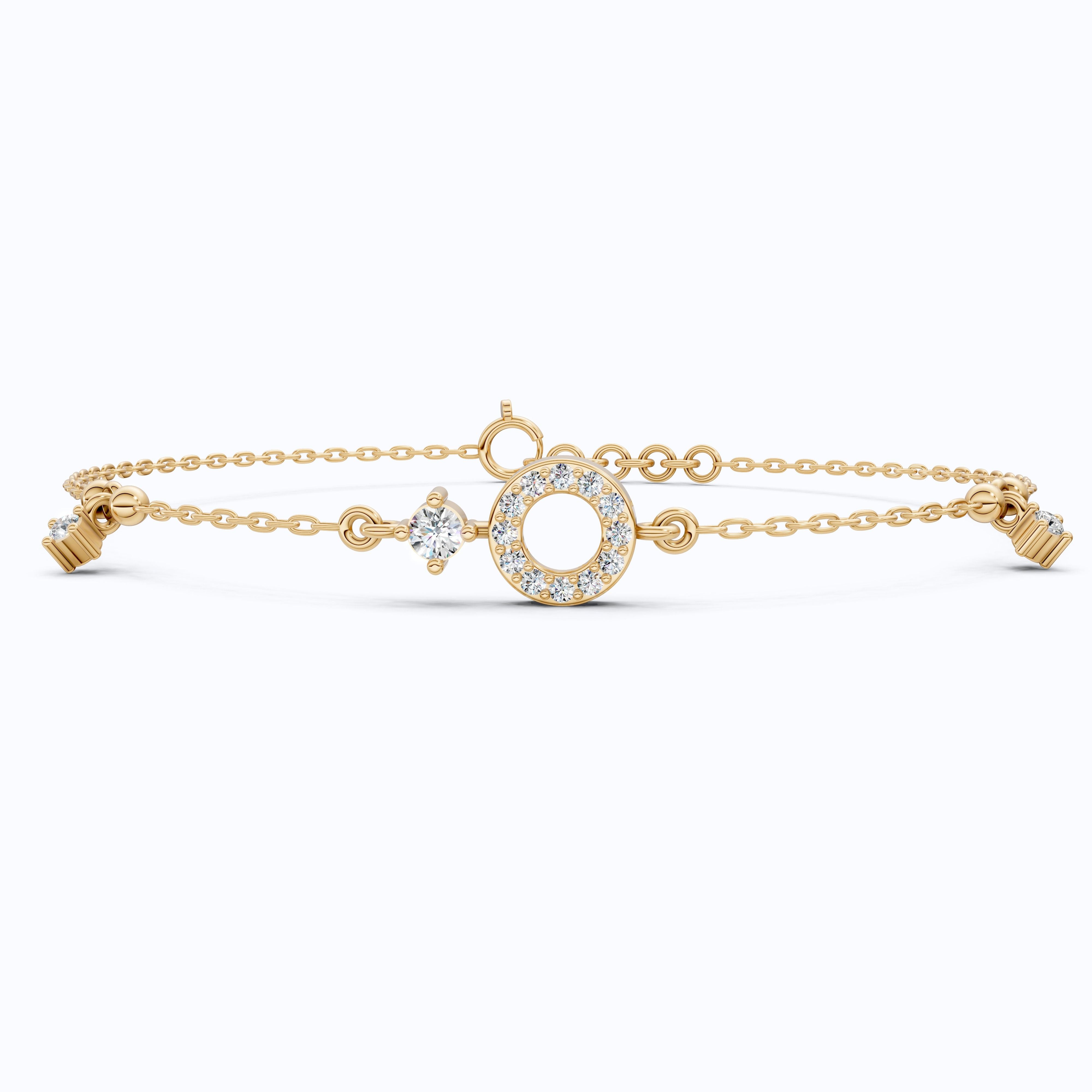 Modern Halo Circle Bracelet in 14k Solid Gold, 0.21 TCW Round Cut Lab Grown Diamonds, Gift for Her, Wedding Jewelry