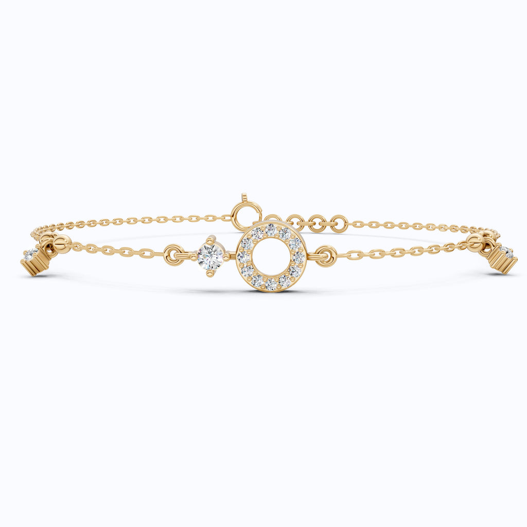 Modern Halo Circle Bracelet in 14k Solid Gold, 0.21 TCW Round Cut Lab Grown Diamonds, Gift for Her, Wedding Jewelry