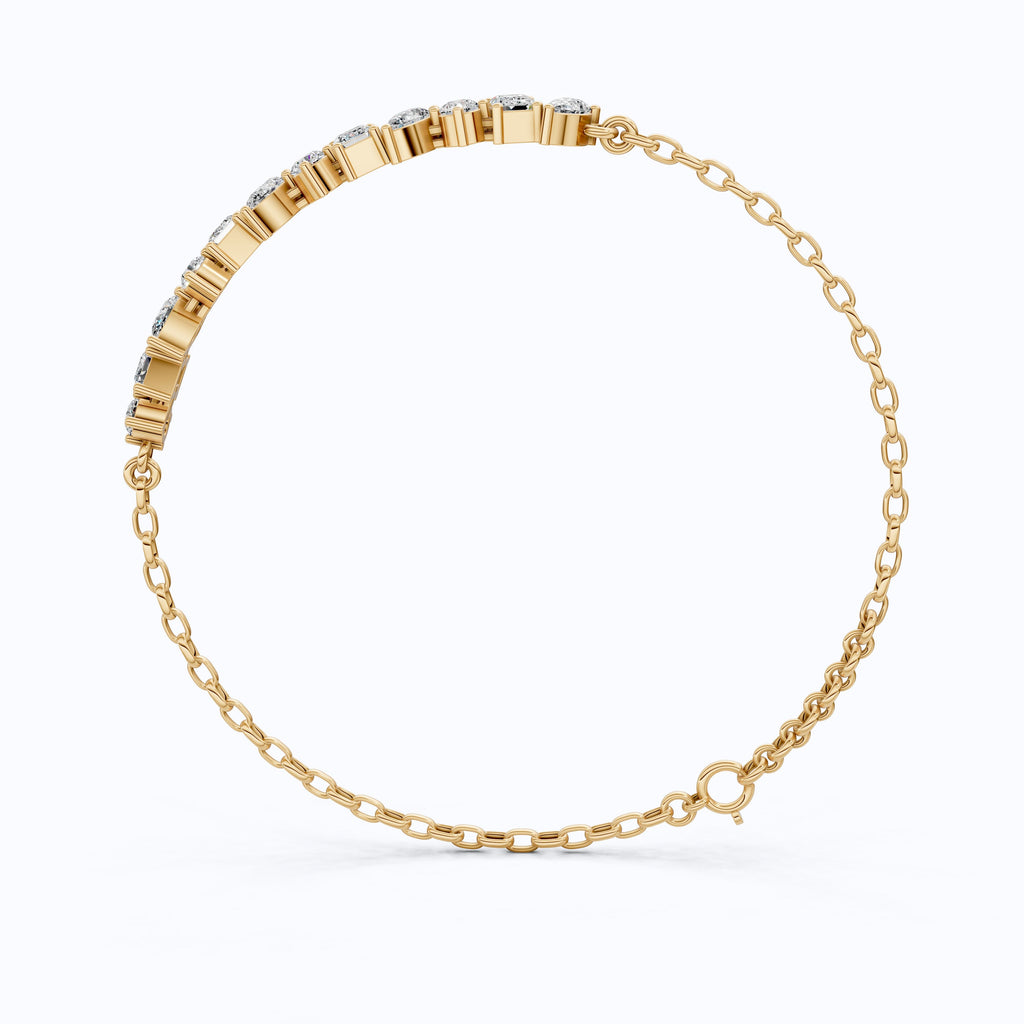 Elegant Alternating Shape Chain Bracelet in 14k Solid Gold, 2.20 TCW Mix Shaped Lab Diamonds, Wedding Gift for Her, Antique Chain Bracelet