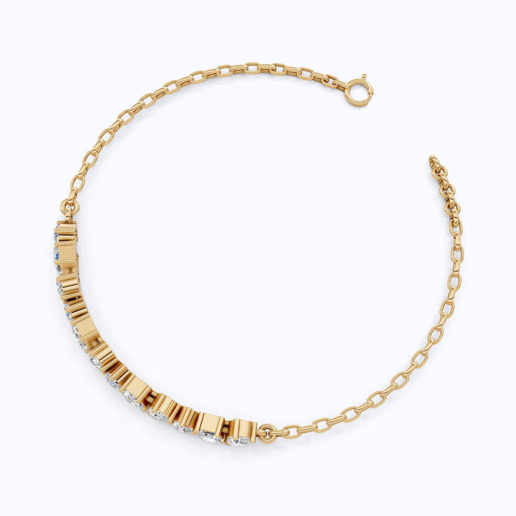 Elegant Alternating Shape Chain Bracelet in 14k Solid Gold, 2.20 TCW Mix Shaped Lab Diamonds, Wedding Gift for Her, Antique Chain Bracelet