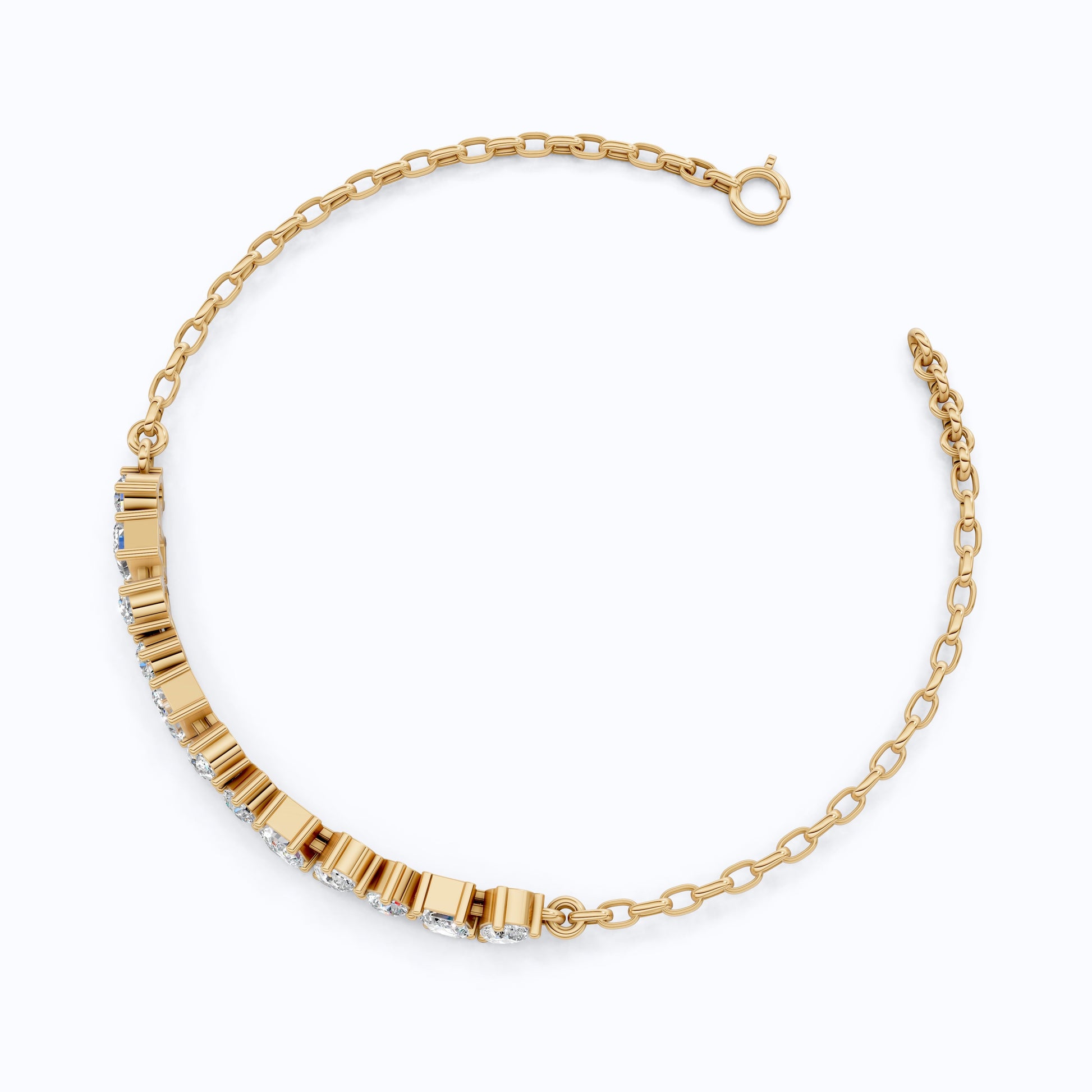 Elegant Alternating Shape Chain Bracelet in 14k Solid Gold, 2.20 TCW Mix Shaped Lab Diamonds, Wedding Gift for Her, Antique Chain Bracelet