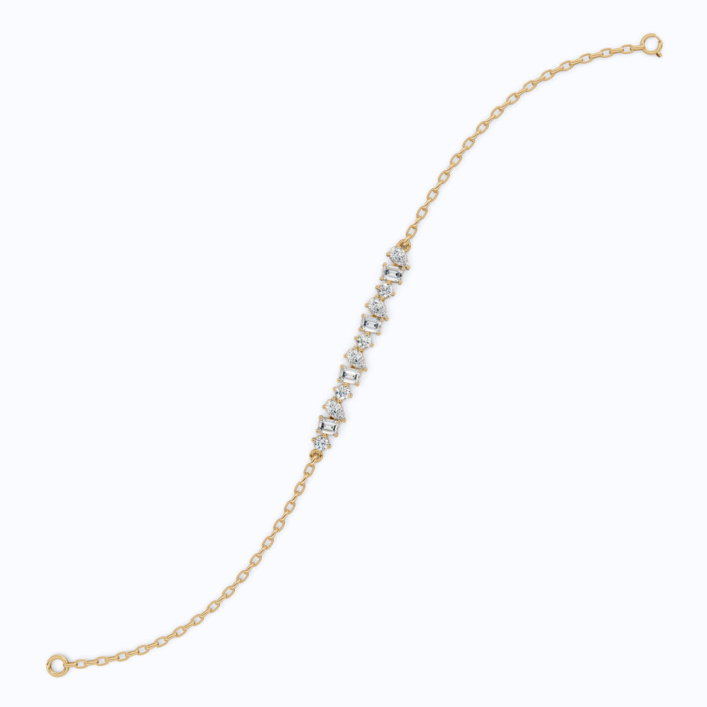 Elegant Alternating Shape Chain Bracelet in 14k Solid Gold, 2.20 TCW Mix Shaped Lab Diamonds, Wedding Gift for Her, Antique Chain Bracelet