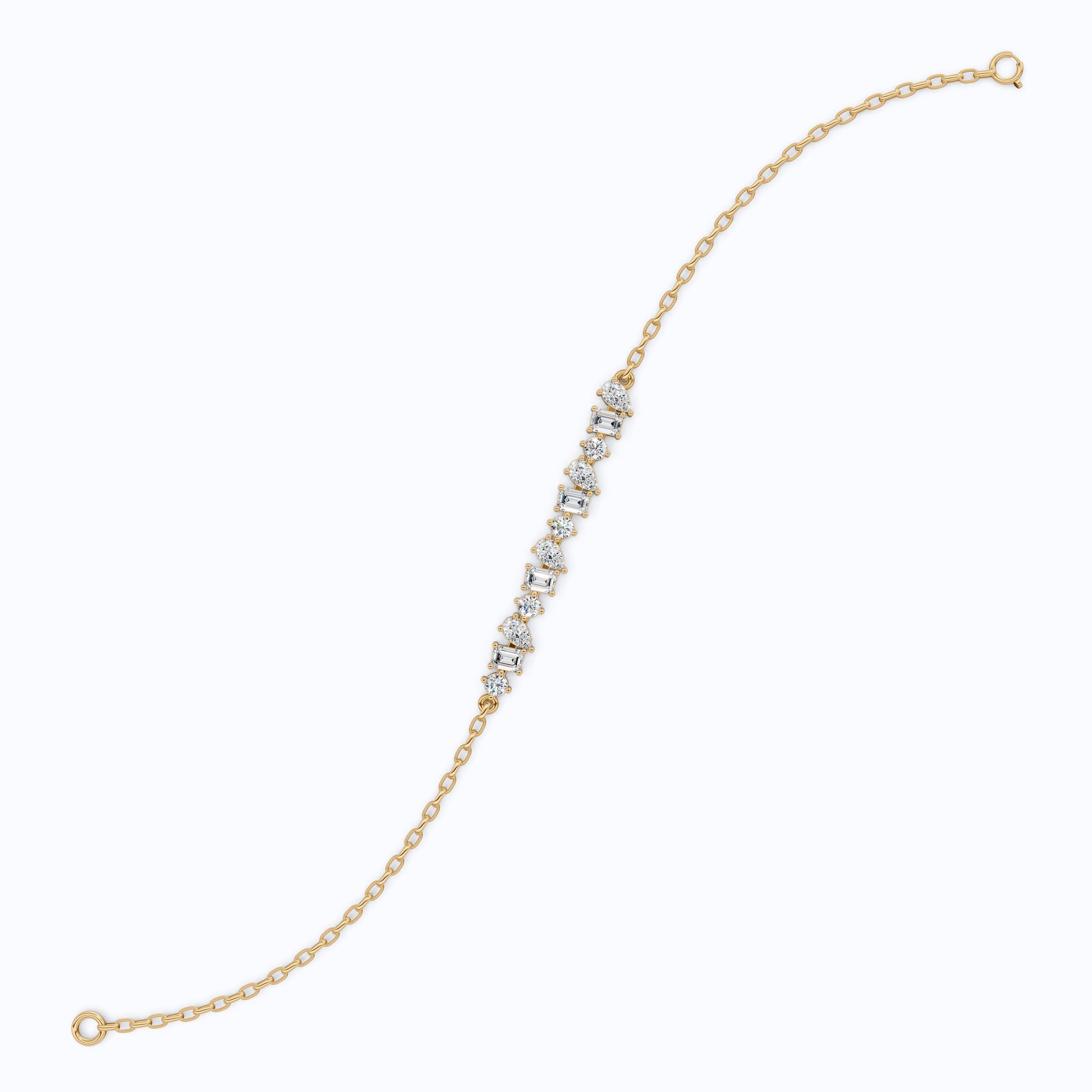 Elegant Alternating Shape Chain Bracelet in 14k Solid Gold, 2.20 TCW Mix Shaped Lab Diamonds, Wedding Gift for Her, Antique Chain Bracelet