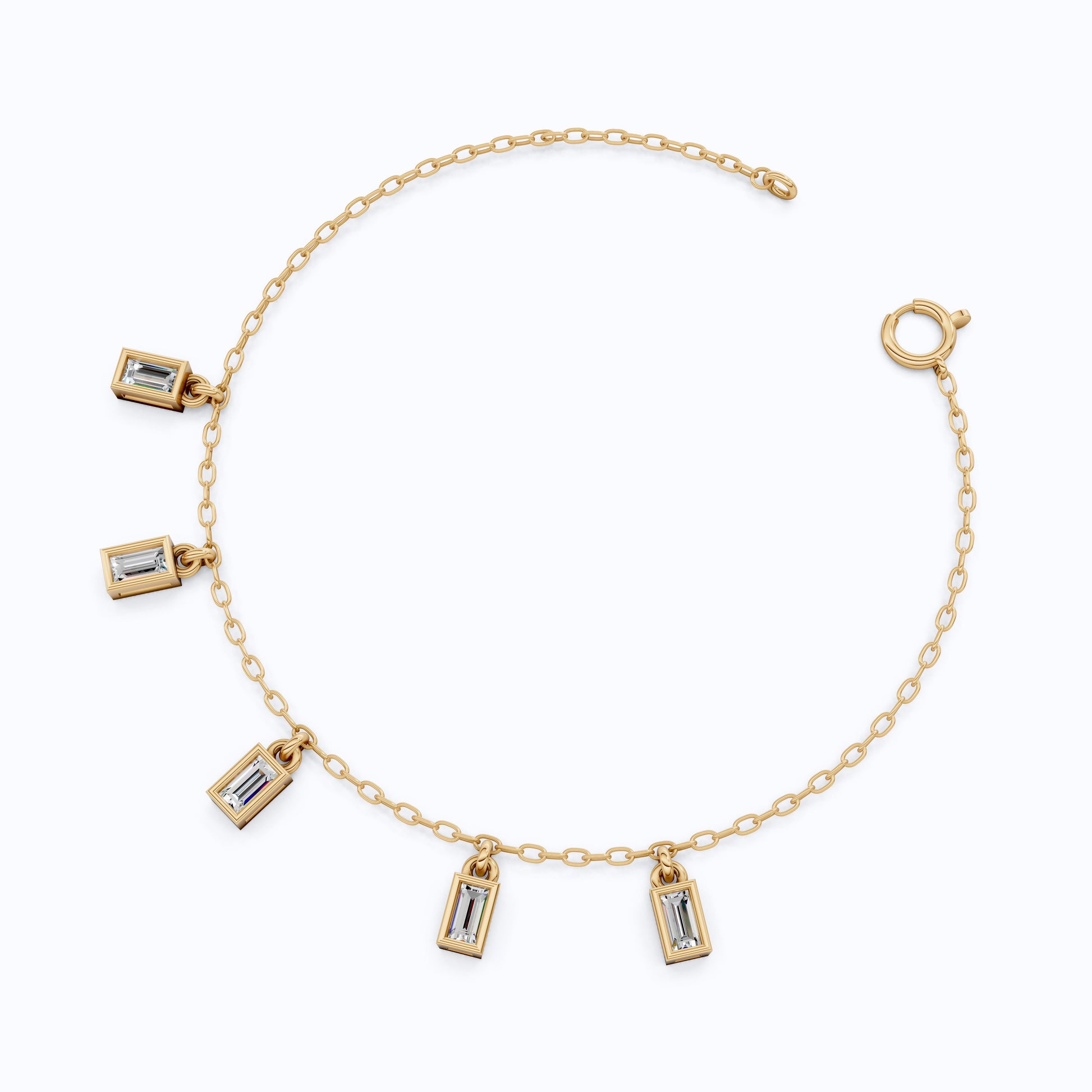 Modern Baguette Drop Charm Bracelet in 14k Solid Gold, 0.7 TCW Baguette Cut Lab Created Diamonds, Gift for Her, Bridal Jewelry