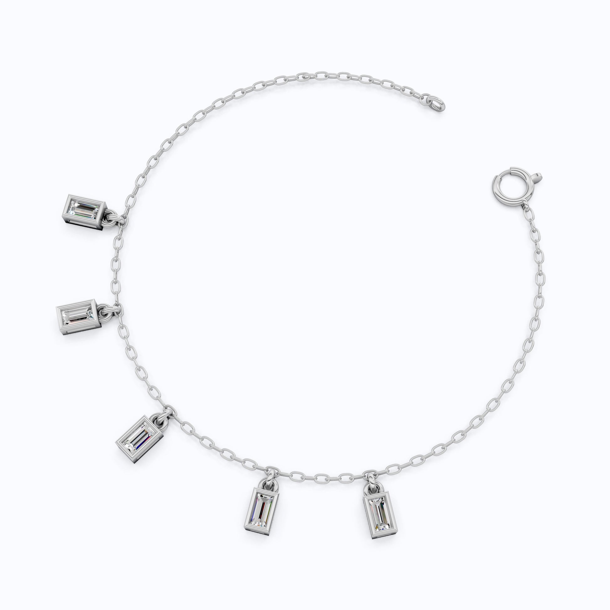 Modern Baguette Drop Charm Bracelet in 14k Solid Gold, 0.7 TCW Baguette Cut Lab Created Diamonds, Gift for Her, Bridal Jewelry