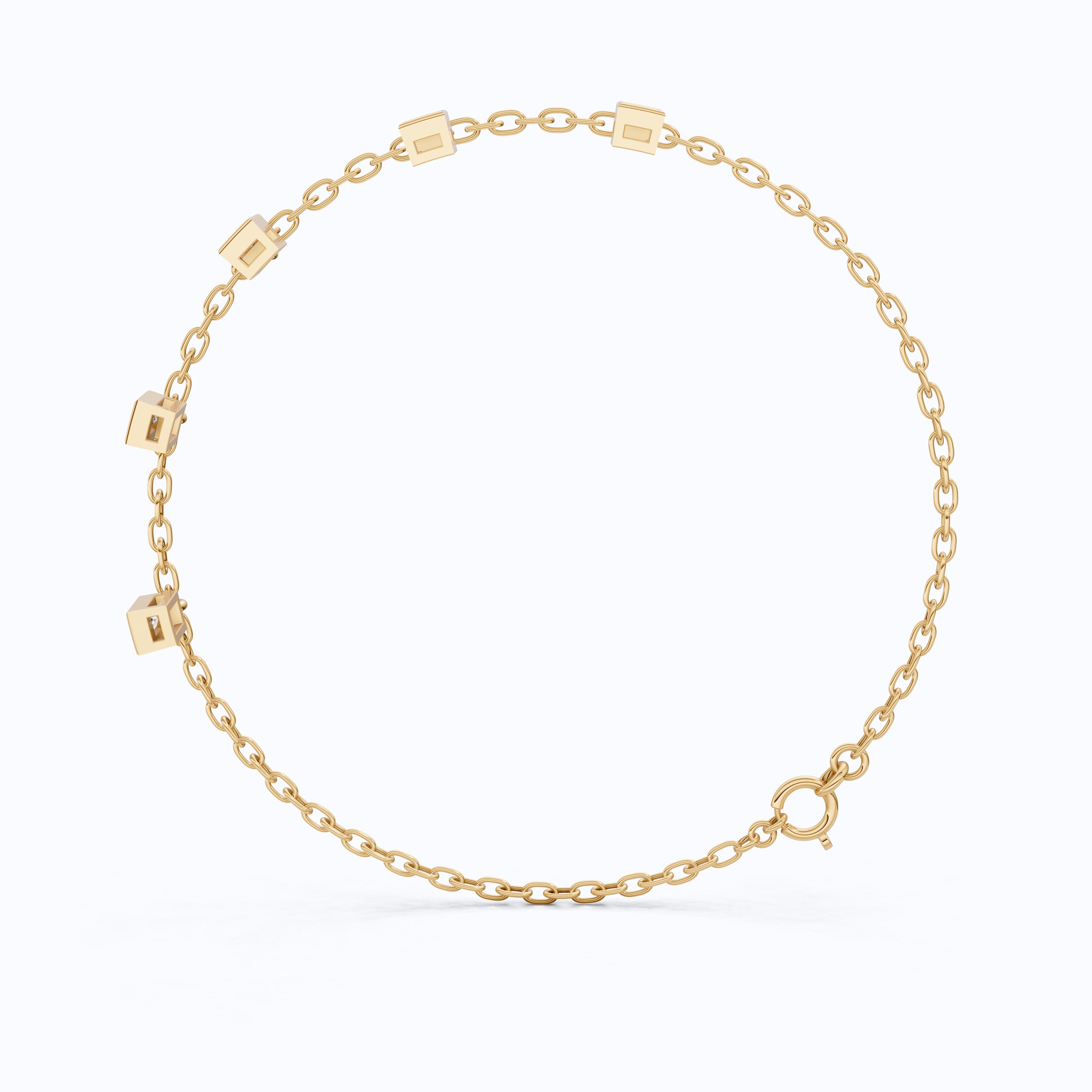 Modern Baguette Drop Charm Bracelet in 14k Solid Gold, 0.7 TCW Baguette Cut Lab Created Diamonds, Gift for Her, Bridal Jewelry