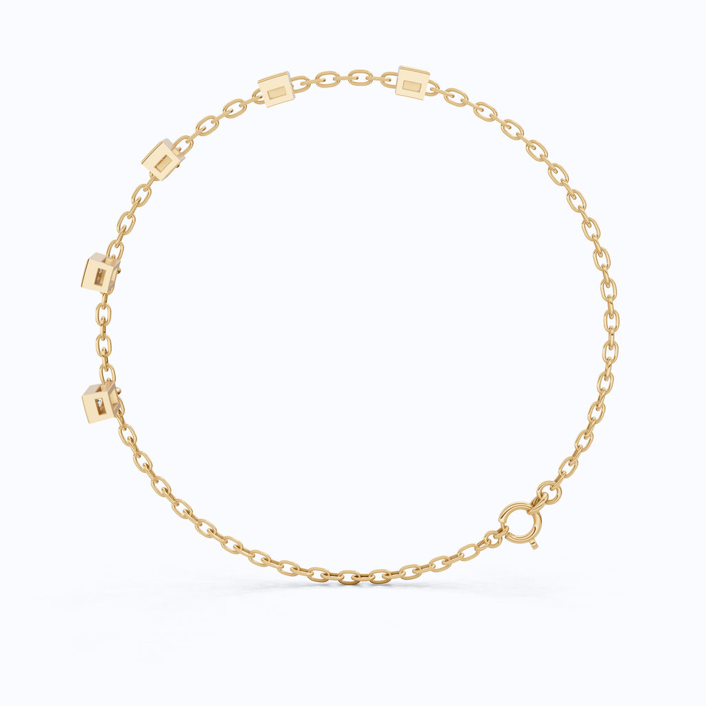 Modern Baguette Drop Charm Bracelet in 14k Solid Gold, 0.7 TCW Baguette Cut Lab Created Diamonds, Gift for Her, Bridal Jewelry