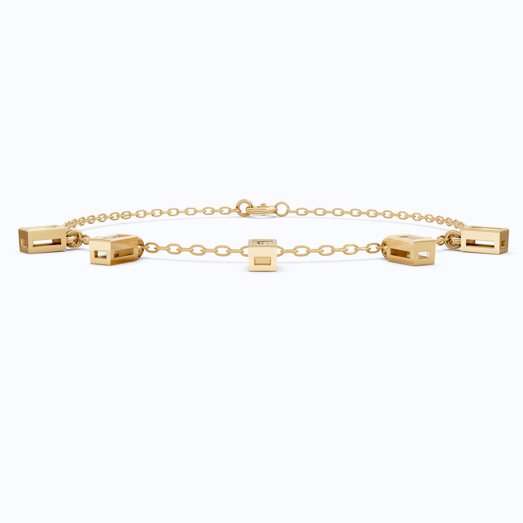 Modern Baguette Drop Charm Bracelet in 14k Solid Gold, 0.7 TCW Baguette Cut Lab Created Diamonds, Gift for Her, Bridal Jewelry