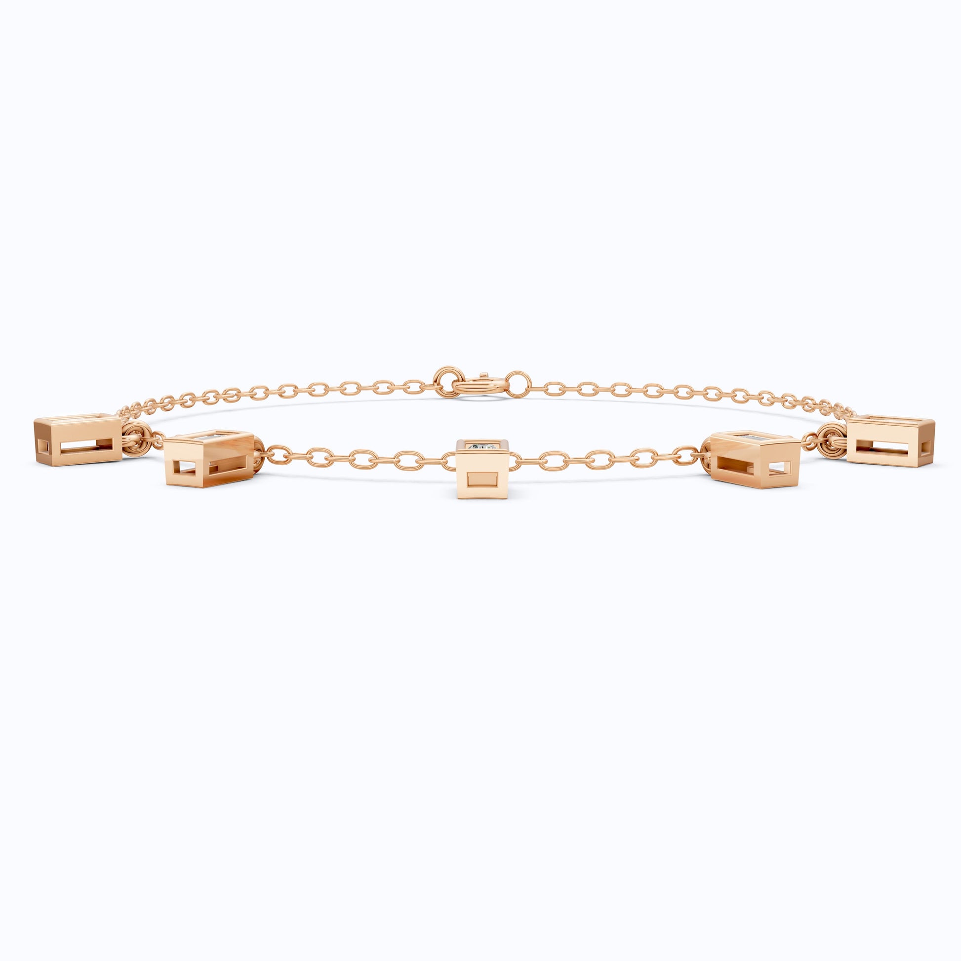 Modern Baguette Drop Charm Bracelet in 14k Solid Gold, 0.7 TCW Baguette Cut Lab Created Diamonds, Gift for Her, Bridal Jewelry